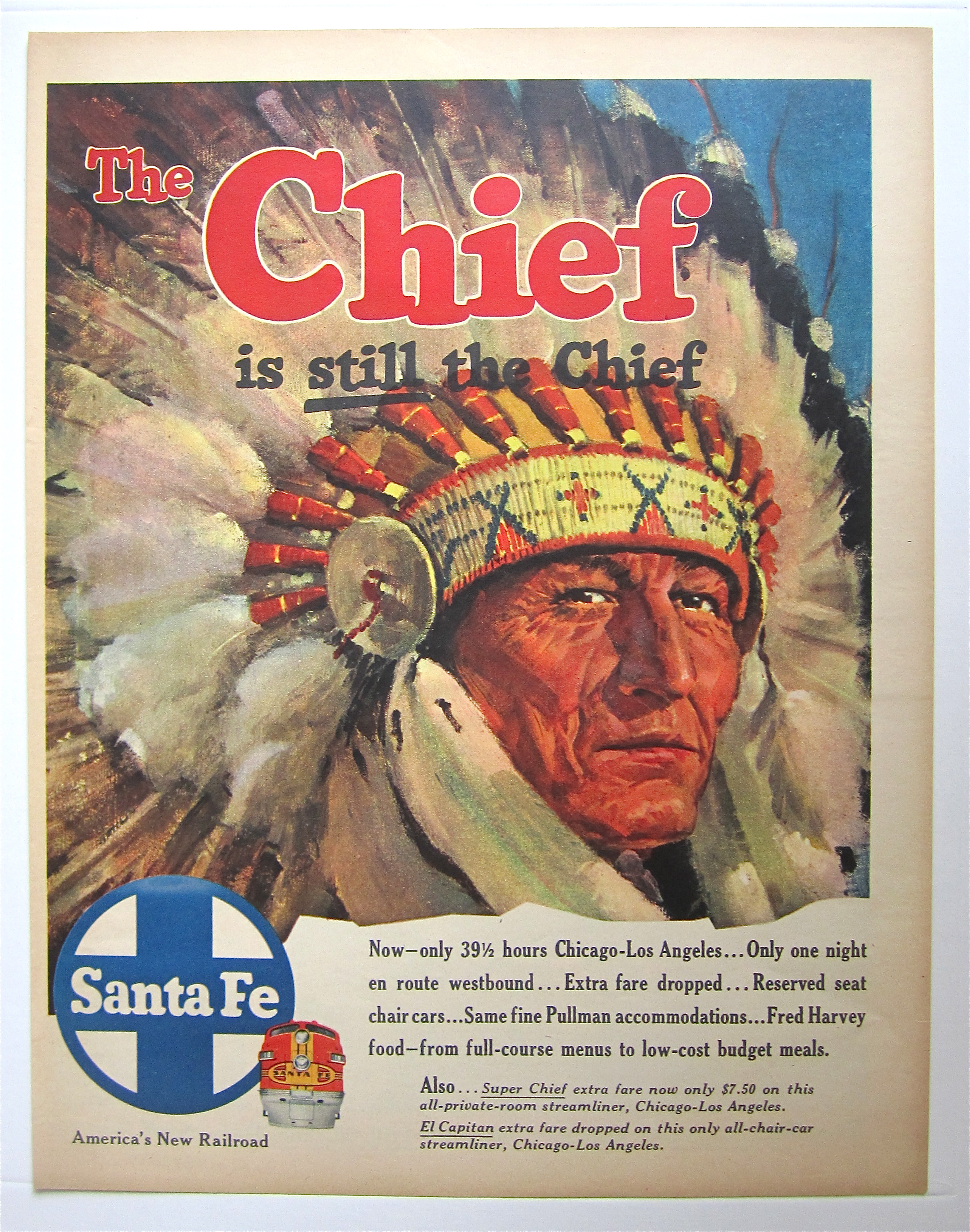 1954 Santa Fe with Indian Chief Wearing Head Dress