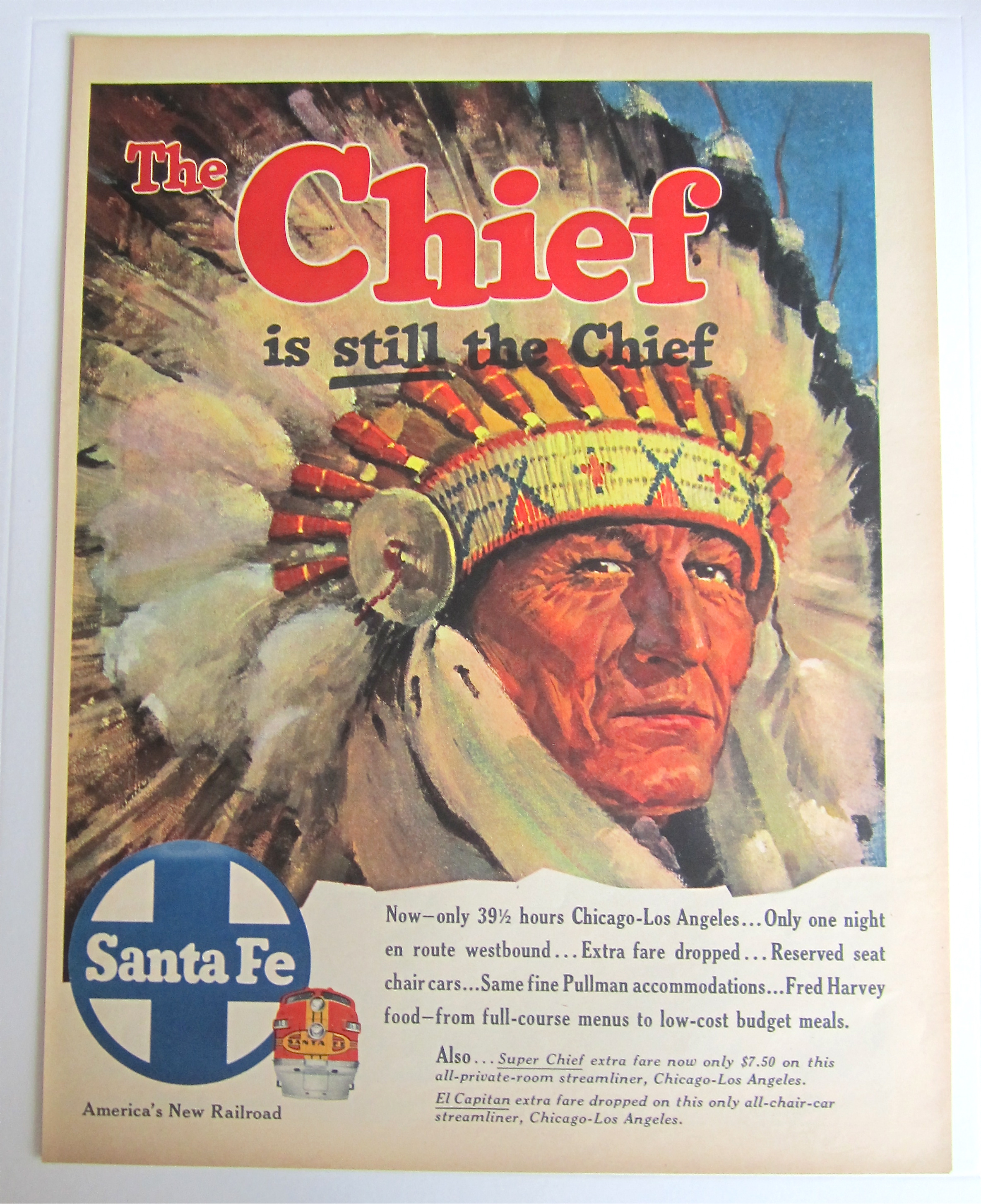 1954 Santa Fe with Indian Chief Wearing Head Dress