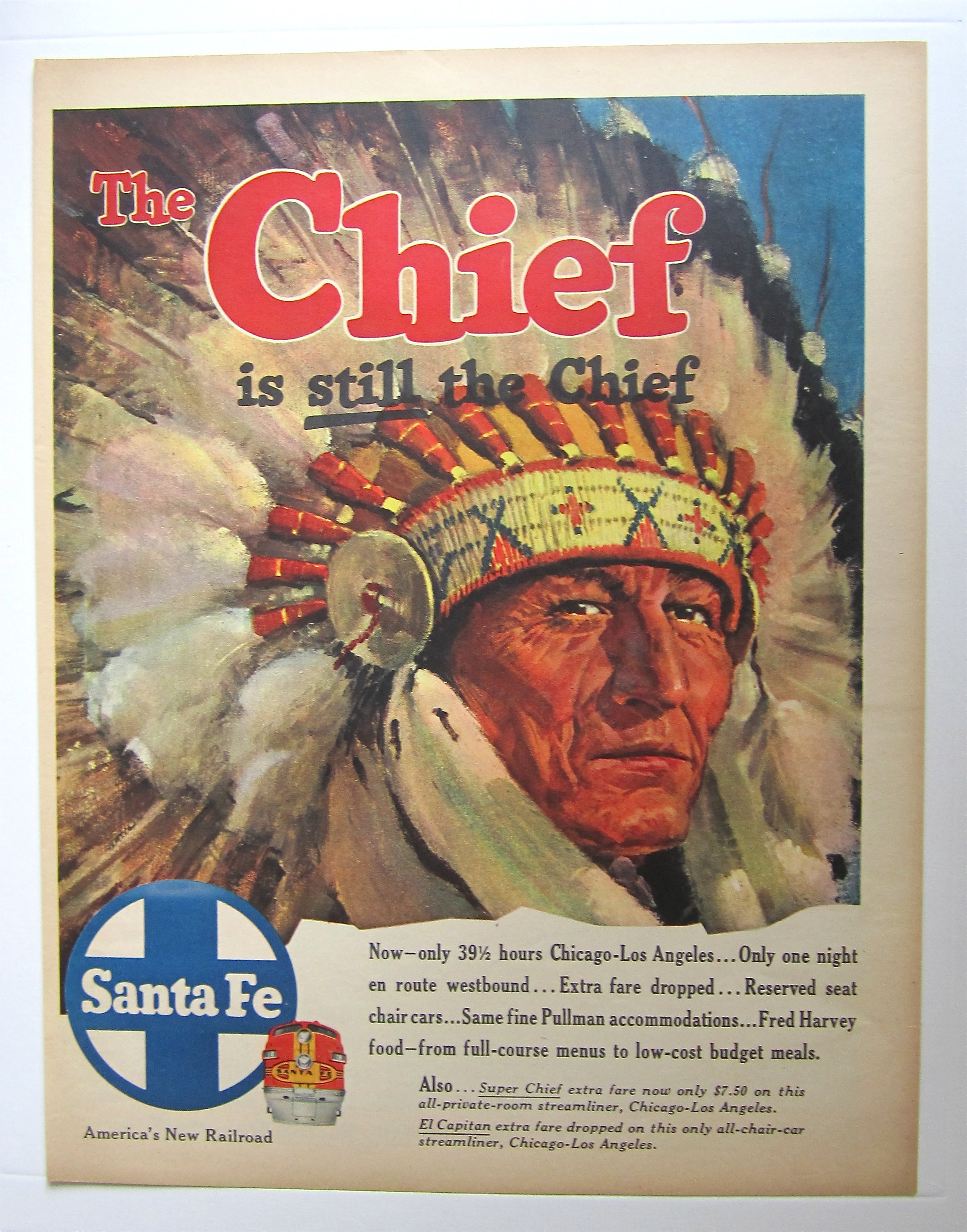 1954 Santa Fe with Indian Chief Wearing Head Dress