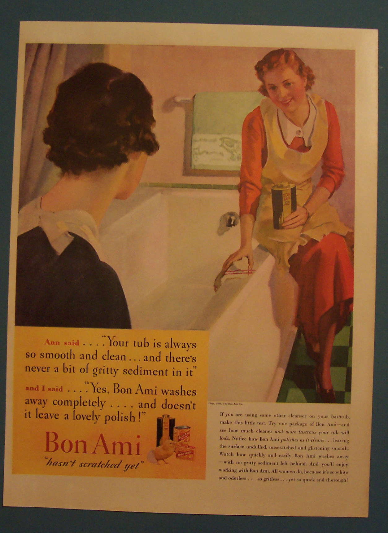 1936 Bon Ami Cleaner with Women Talking By Bathtub