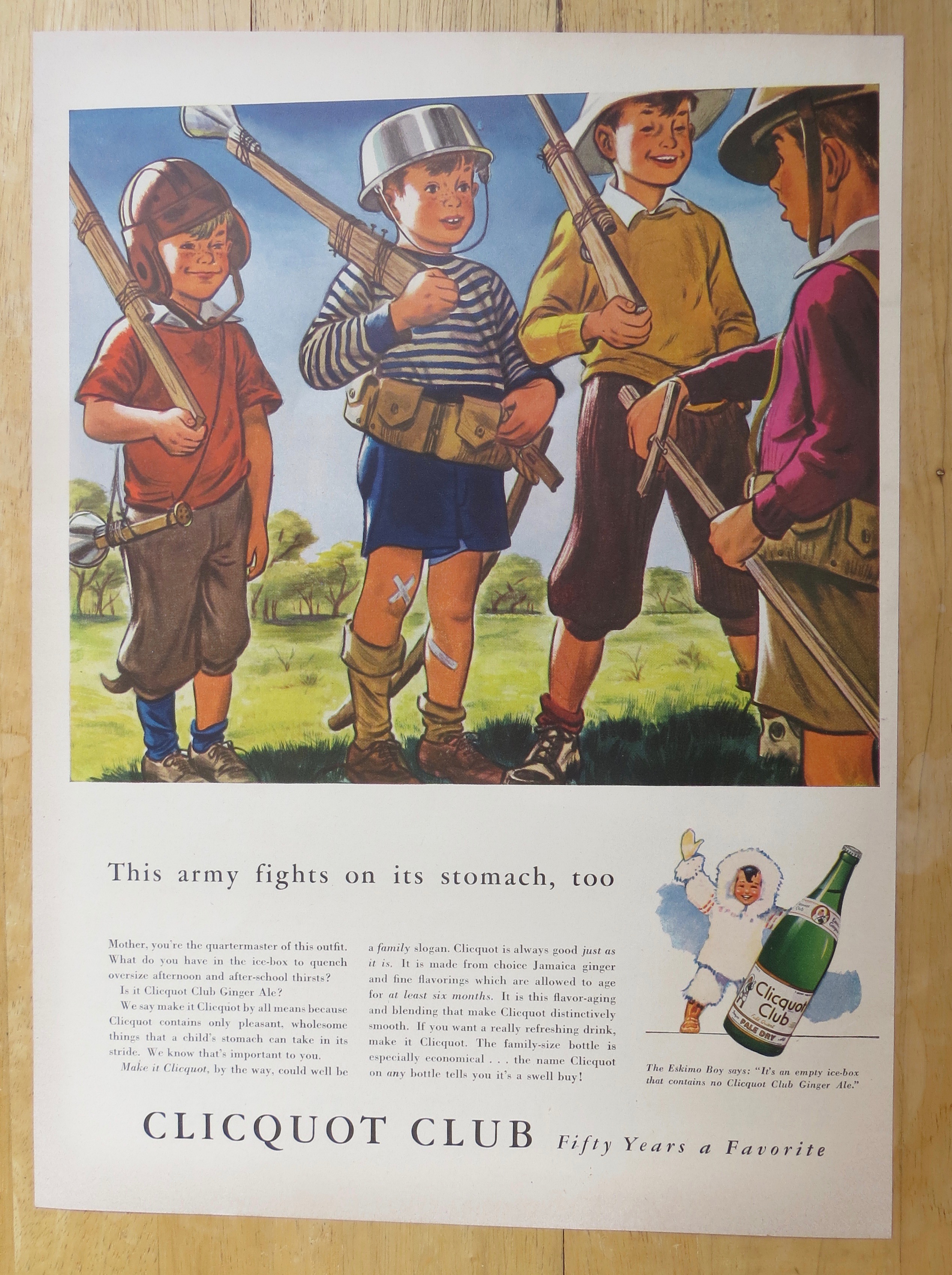 1942 Clicquot Club Soda with Boys Playing Army
