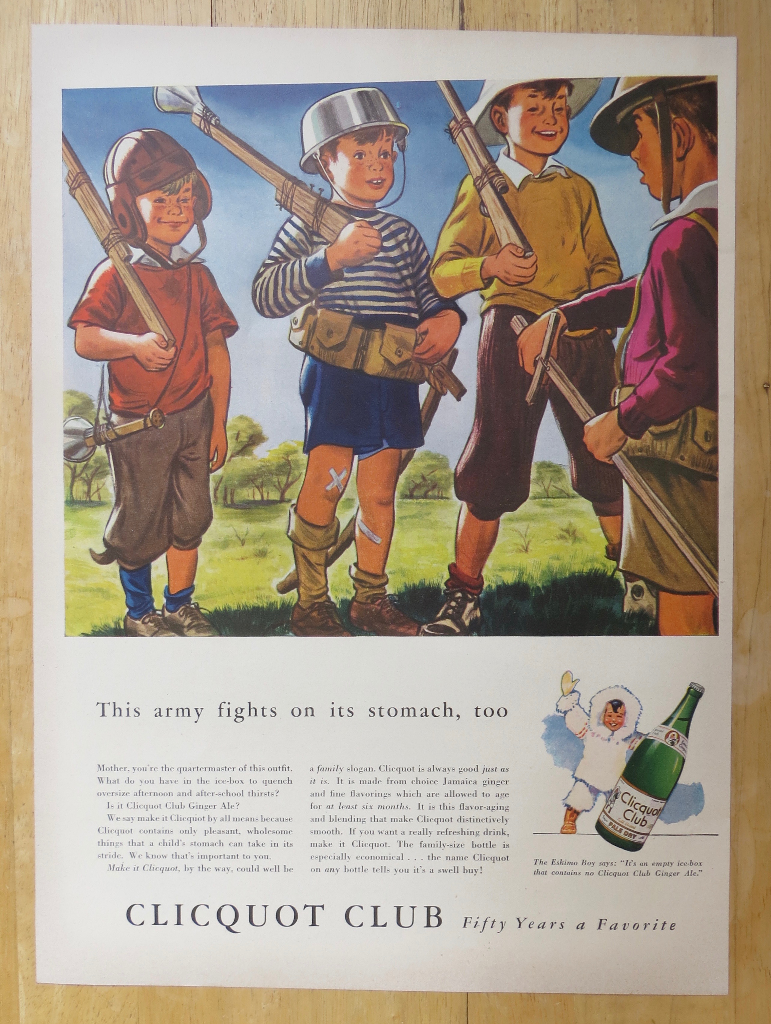 1942 Clicquot Club Soda with Boys Playing Army