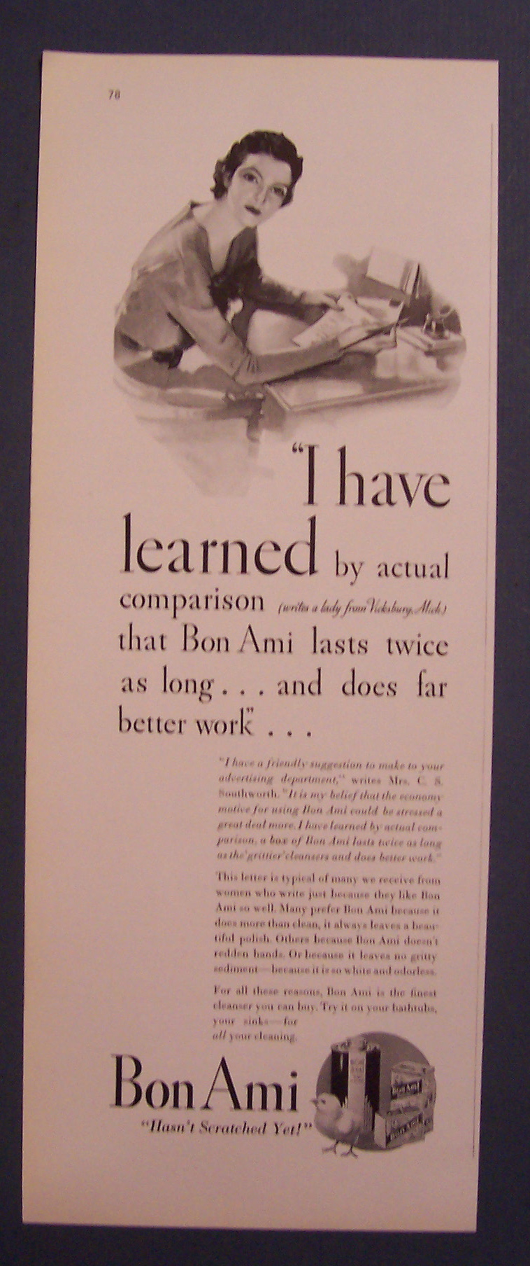 1934 Bon Ami Cleanser with Woman Writing Letter