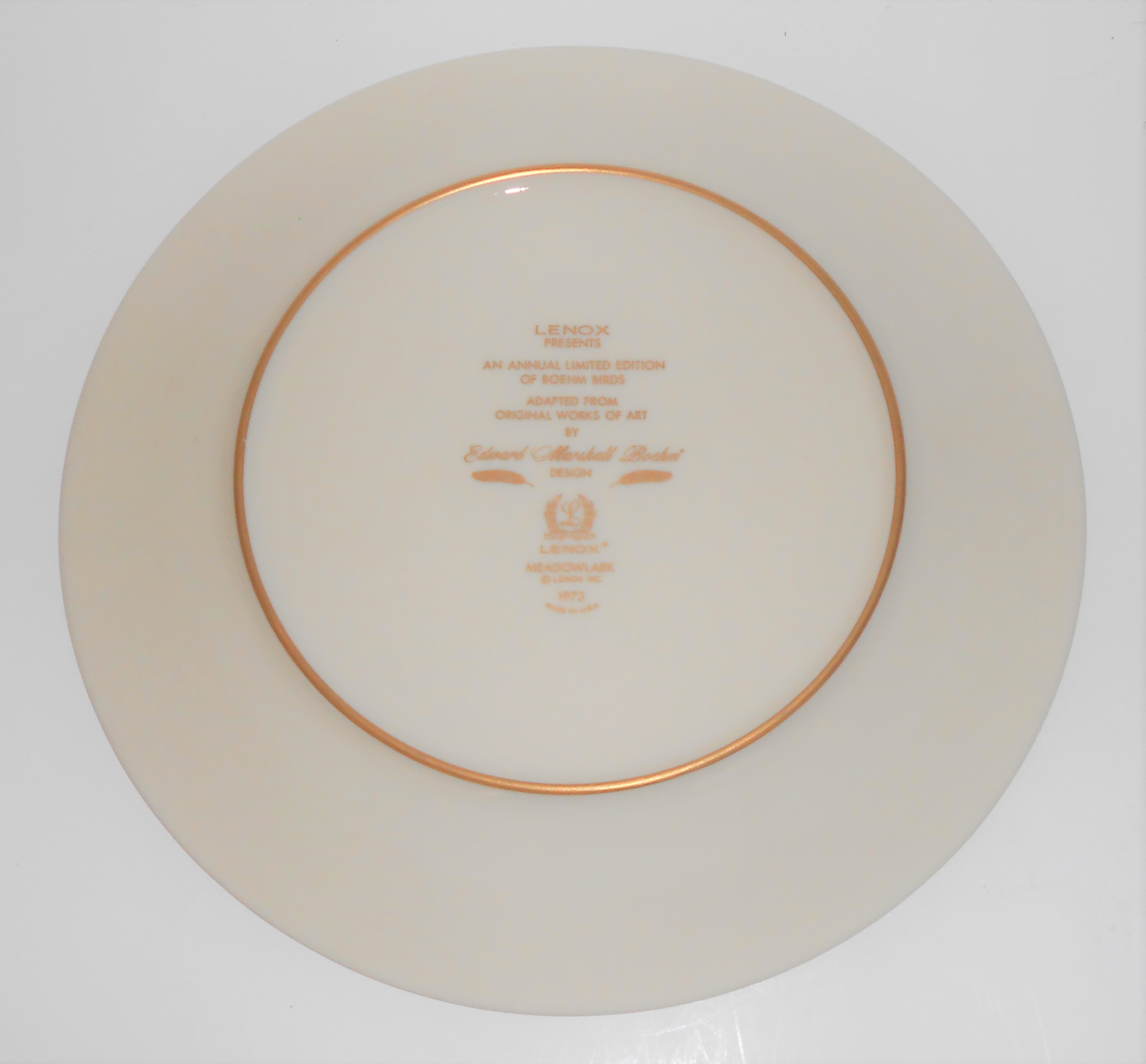 Lenox China Boehm 1973 Meadowlark Plate