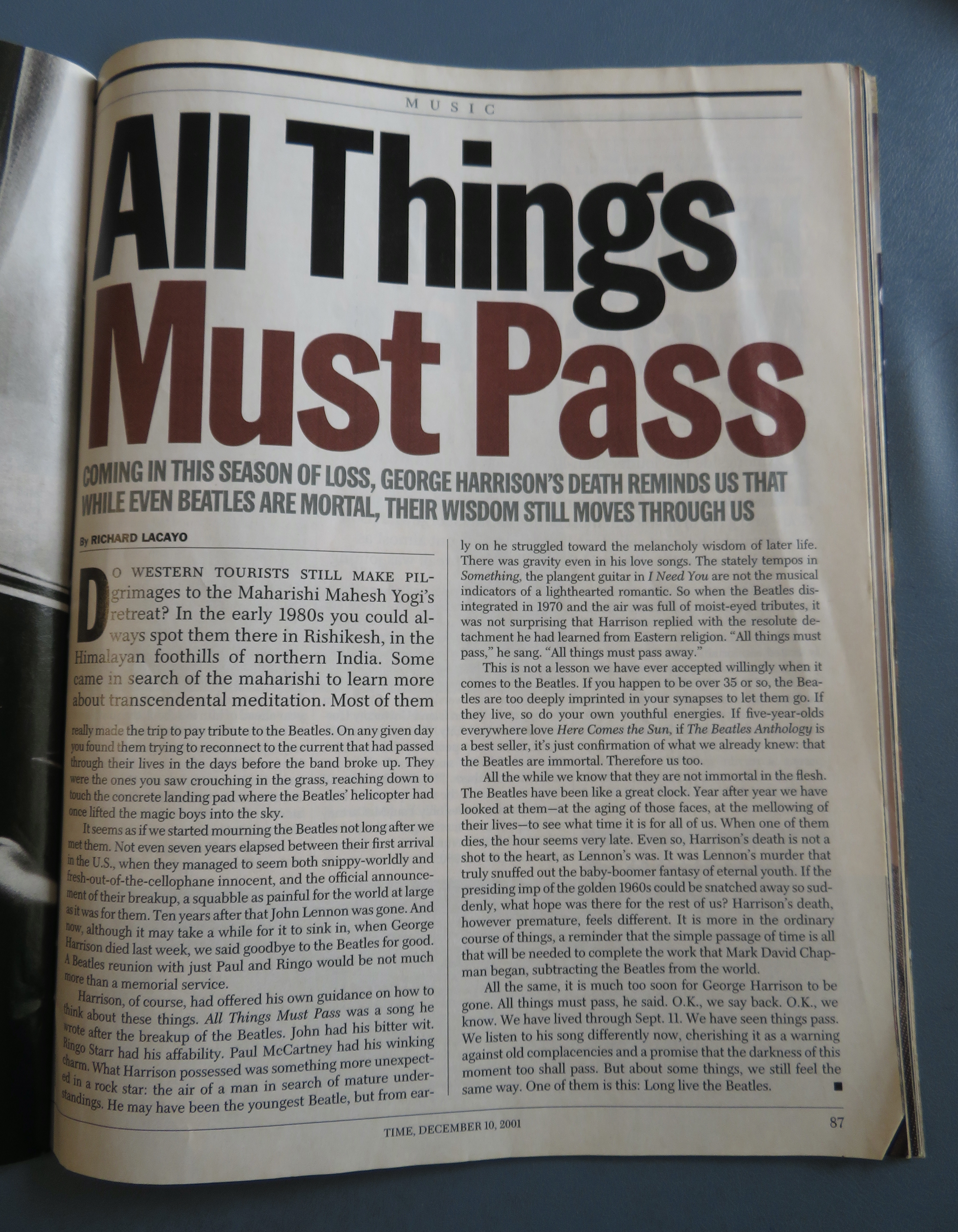 Time Magazine December 10, 2001 George Harrison