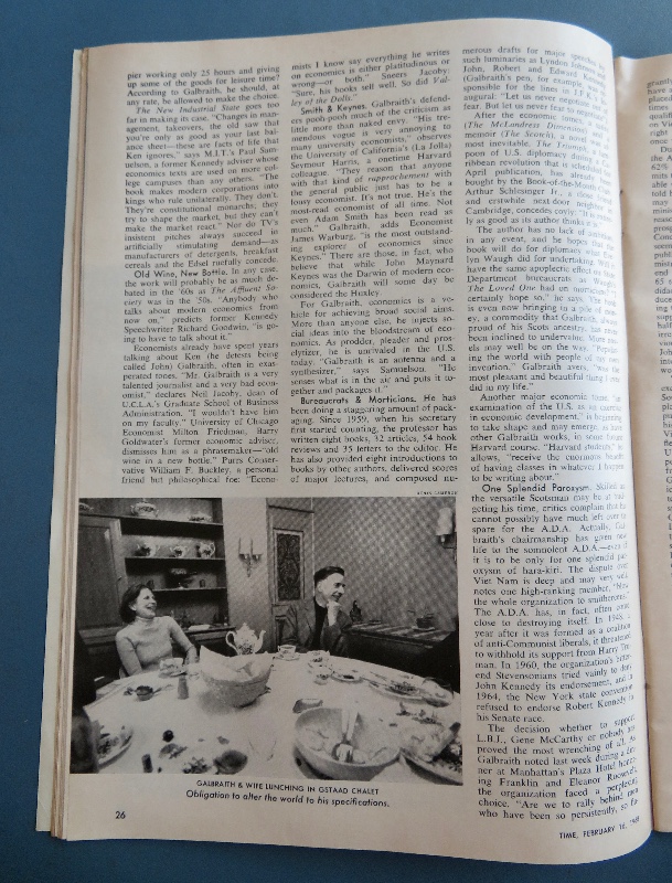 Time Magazine February 16, 1968 John Kenneth Galbraith