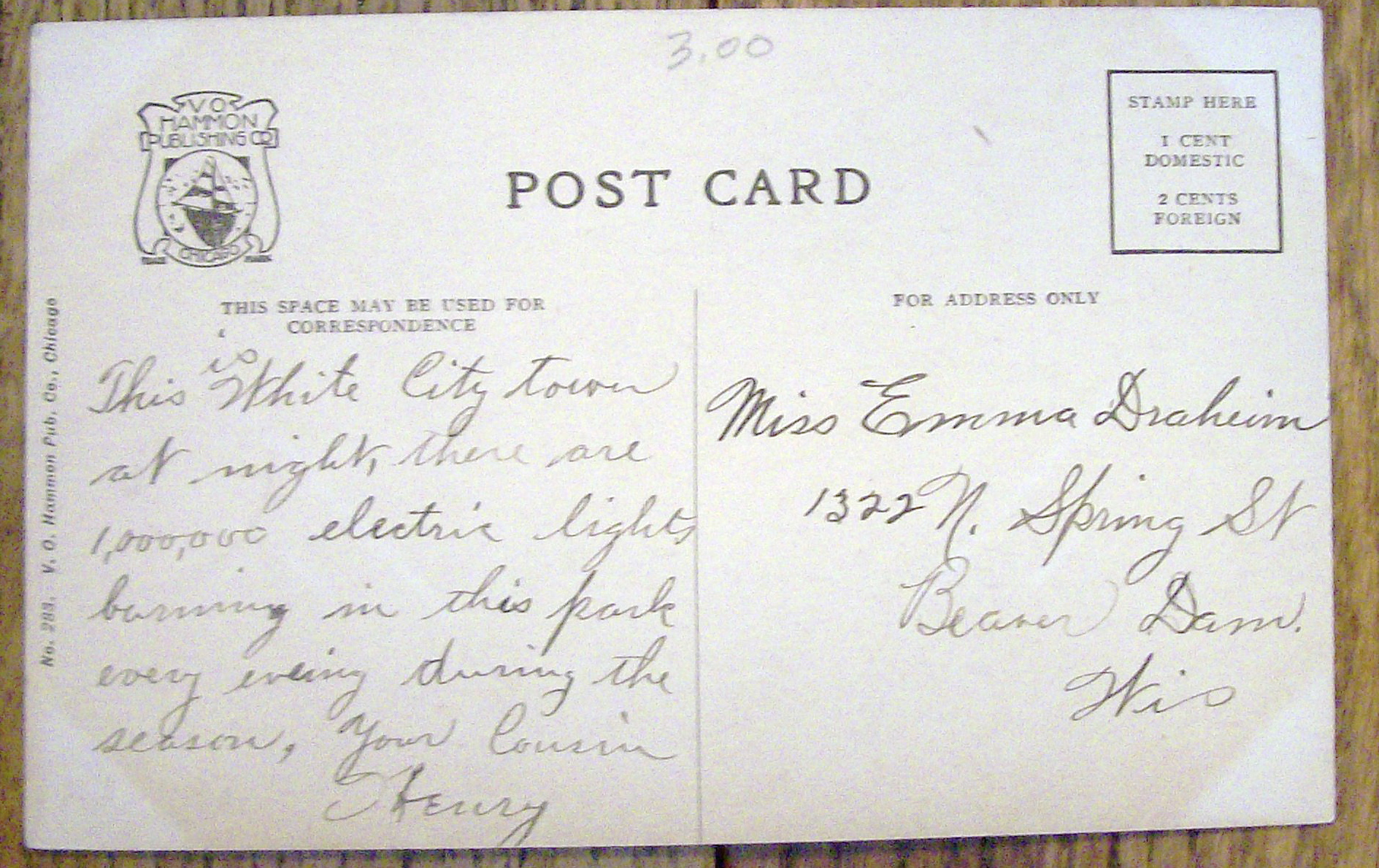 Electric Tower, White City, Chicago Postcard
