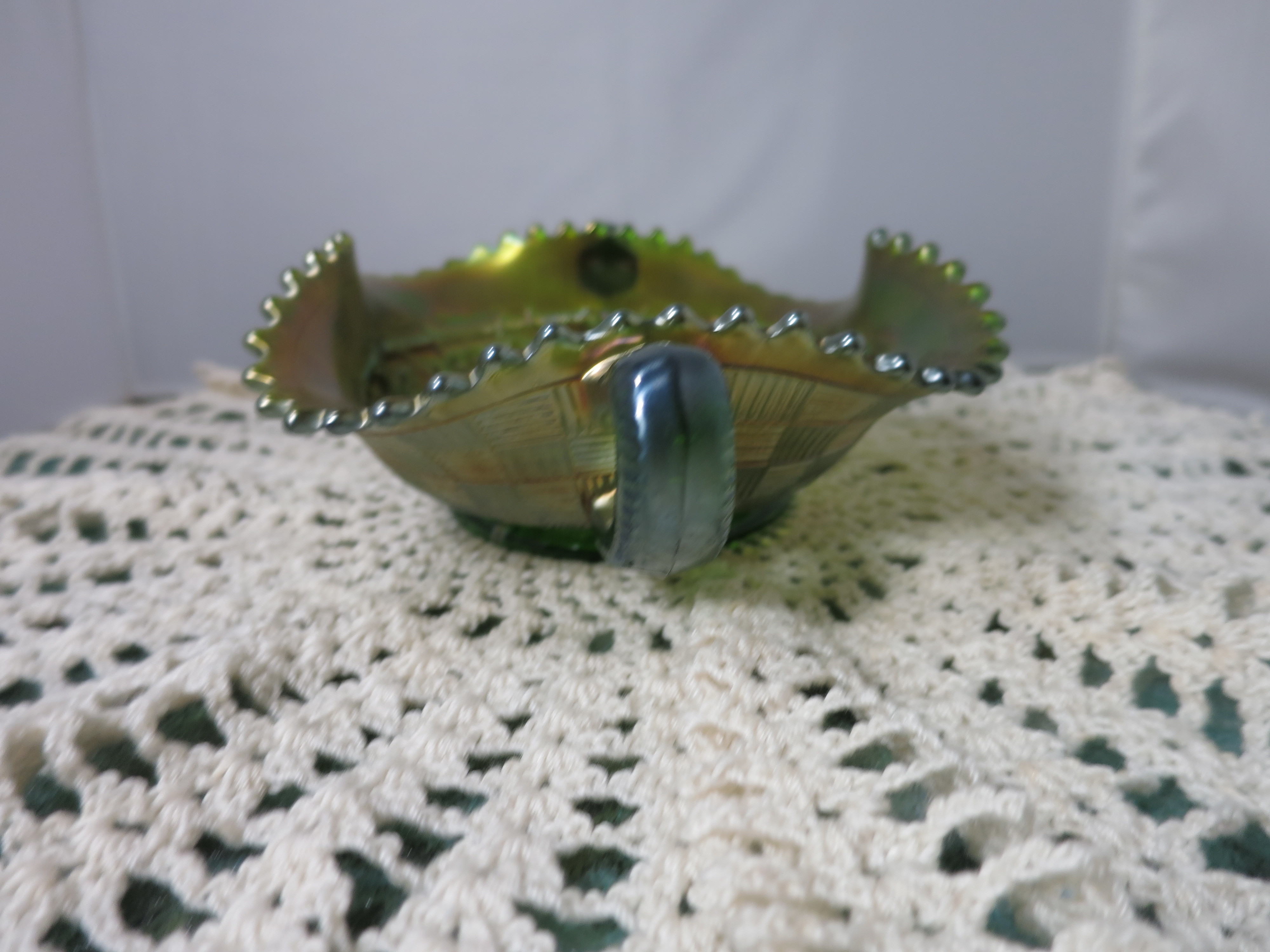 Antique Northwood Green Iridescent Grape & Cable Bon Bon Bowl