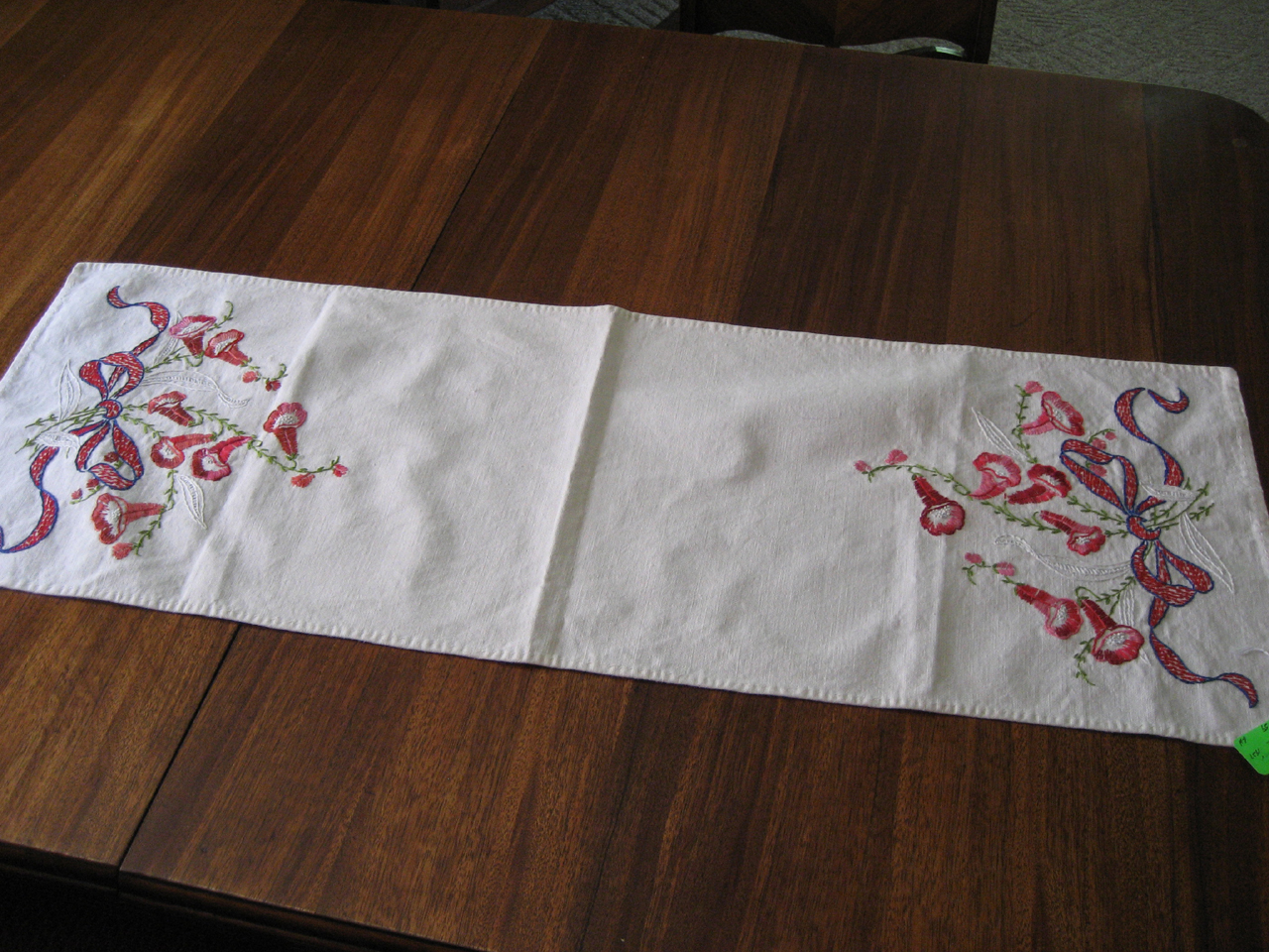 Red Embroidered Flowers Table Scarf