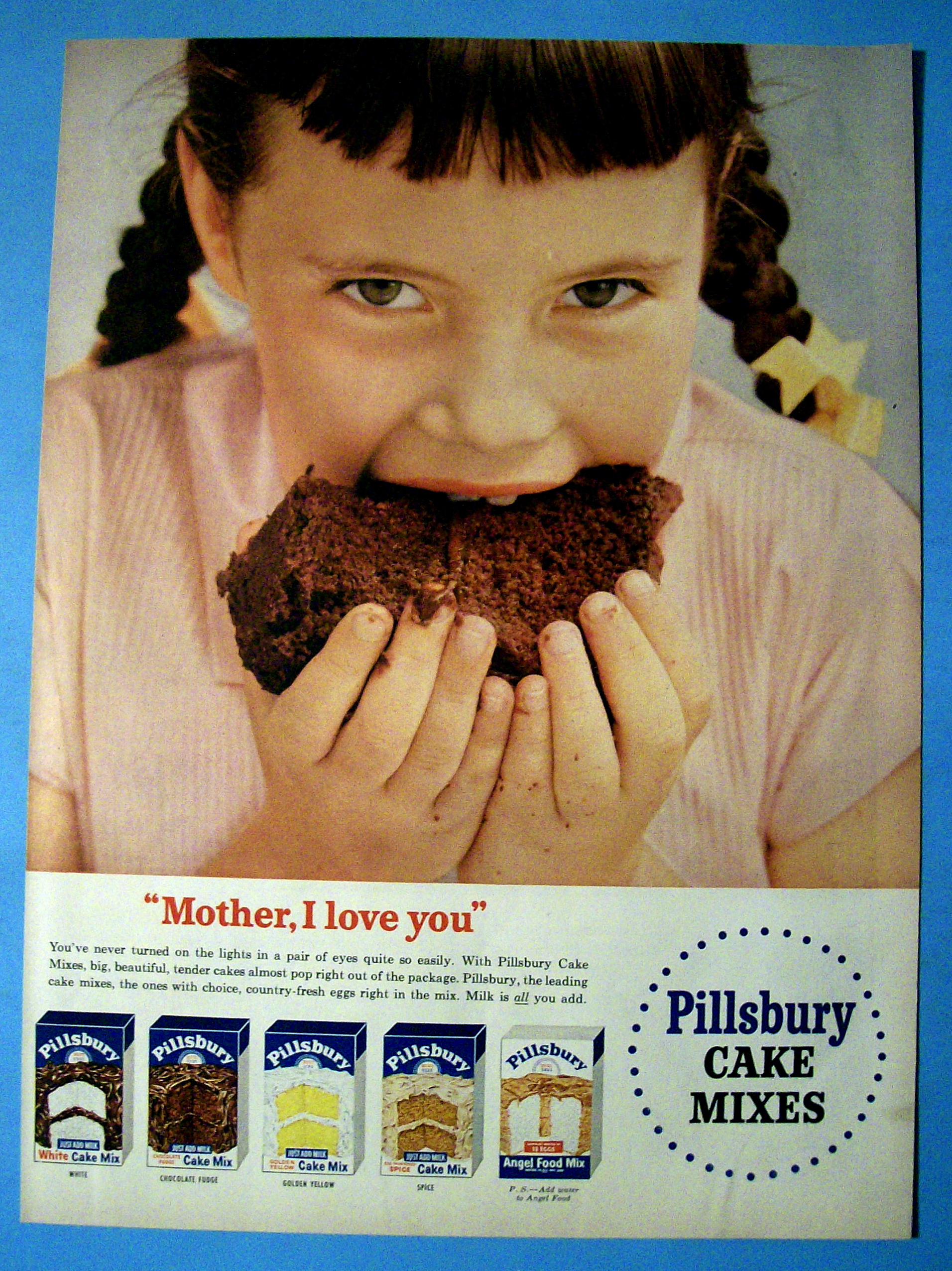 1954 Pillsbury Cake Mix with Girl Eating Cake