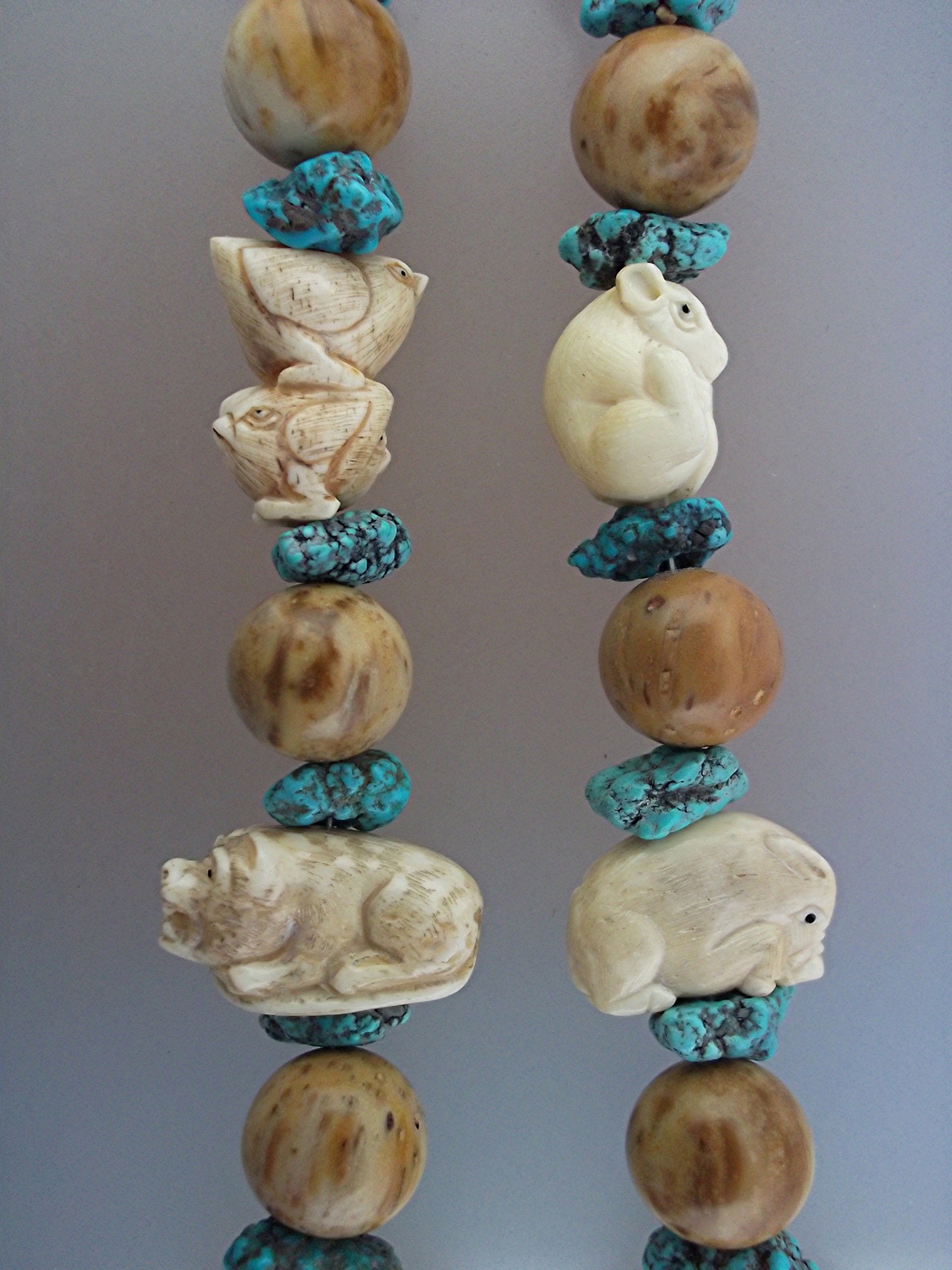 Necklace Turquoise Carved Bone Petrified Palm Beads