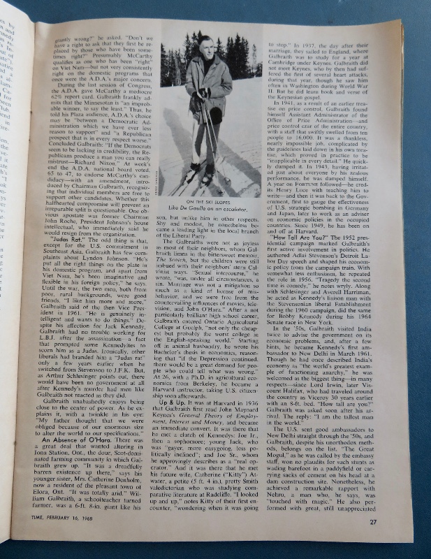 Time Magazine February 16, 1968 John Kenneth Galbraith