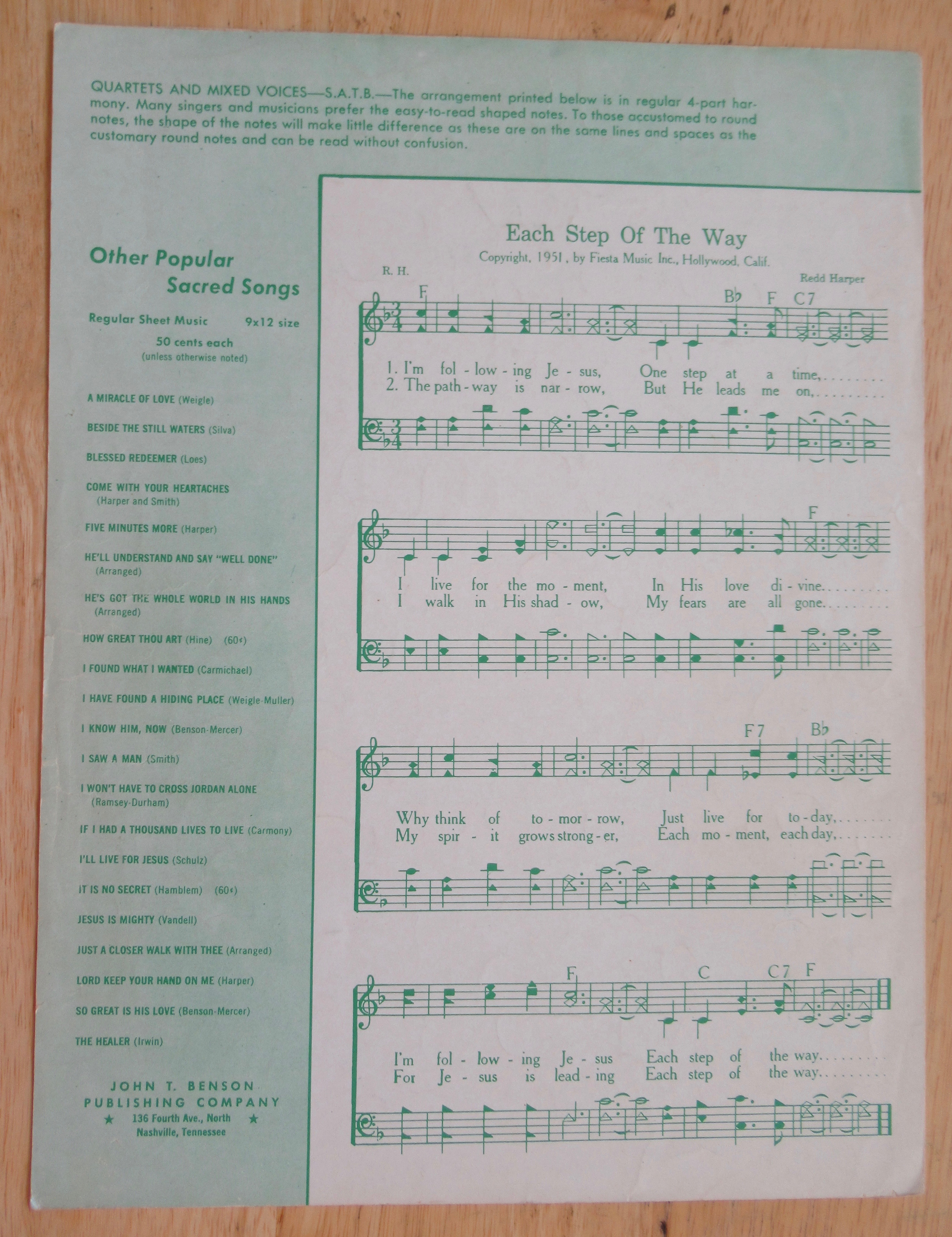 1951 Each Step Of The Way Sheet Music