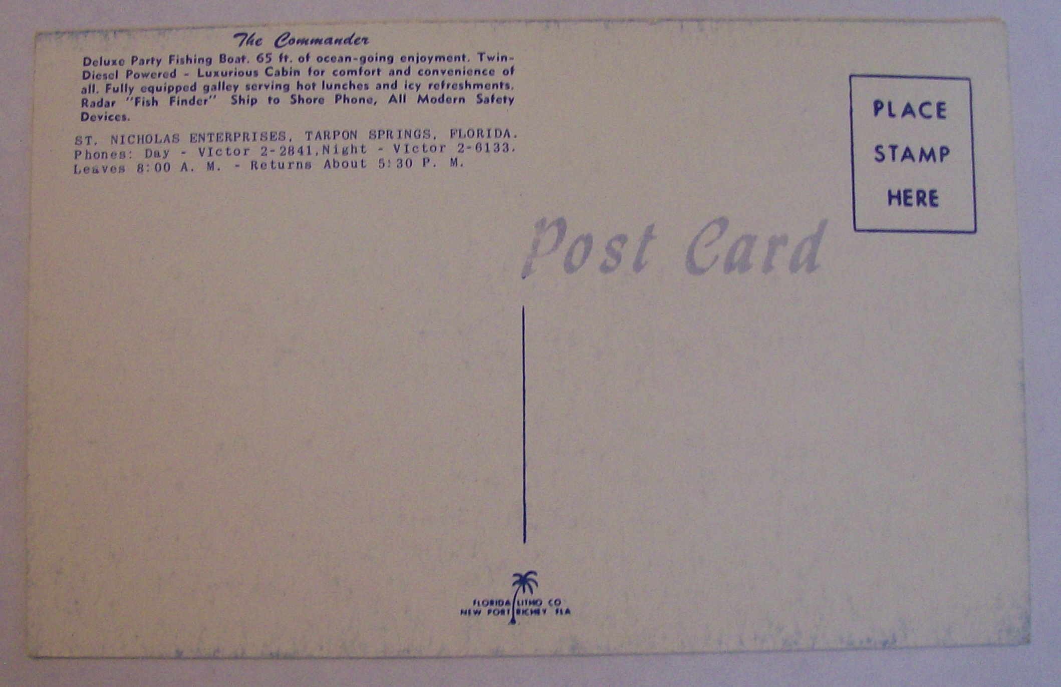 Deluxe Party Fishing Boat The Commander Postcard