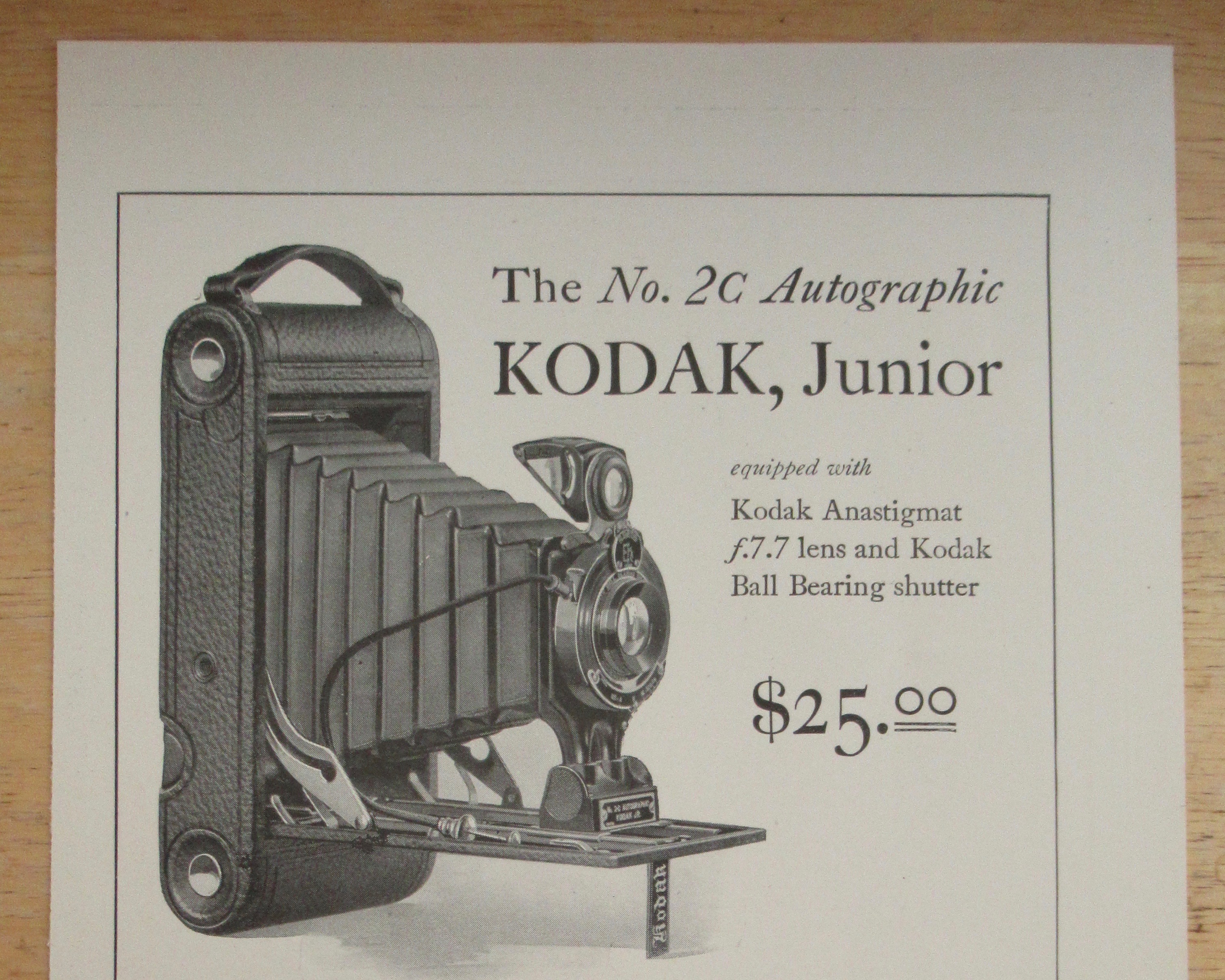 1921 Kodak Junior Camera w/Number 2C Autographic Camera