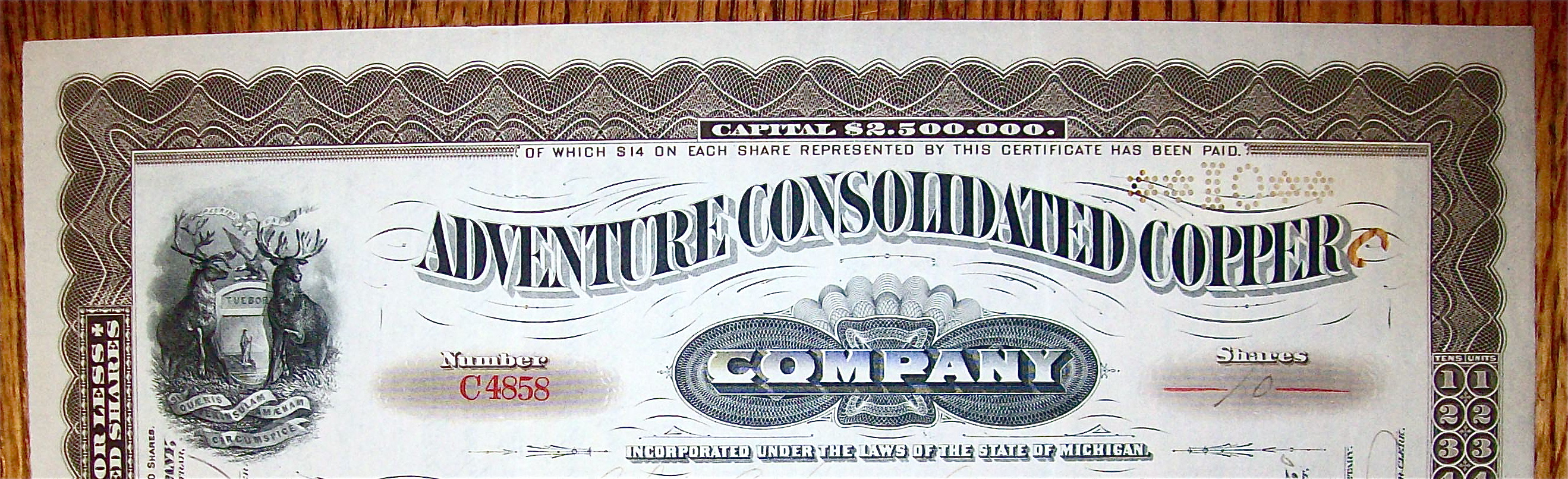 1902 Adventure Consolidated Copper Company Stock