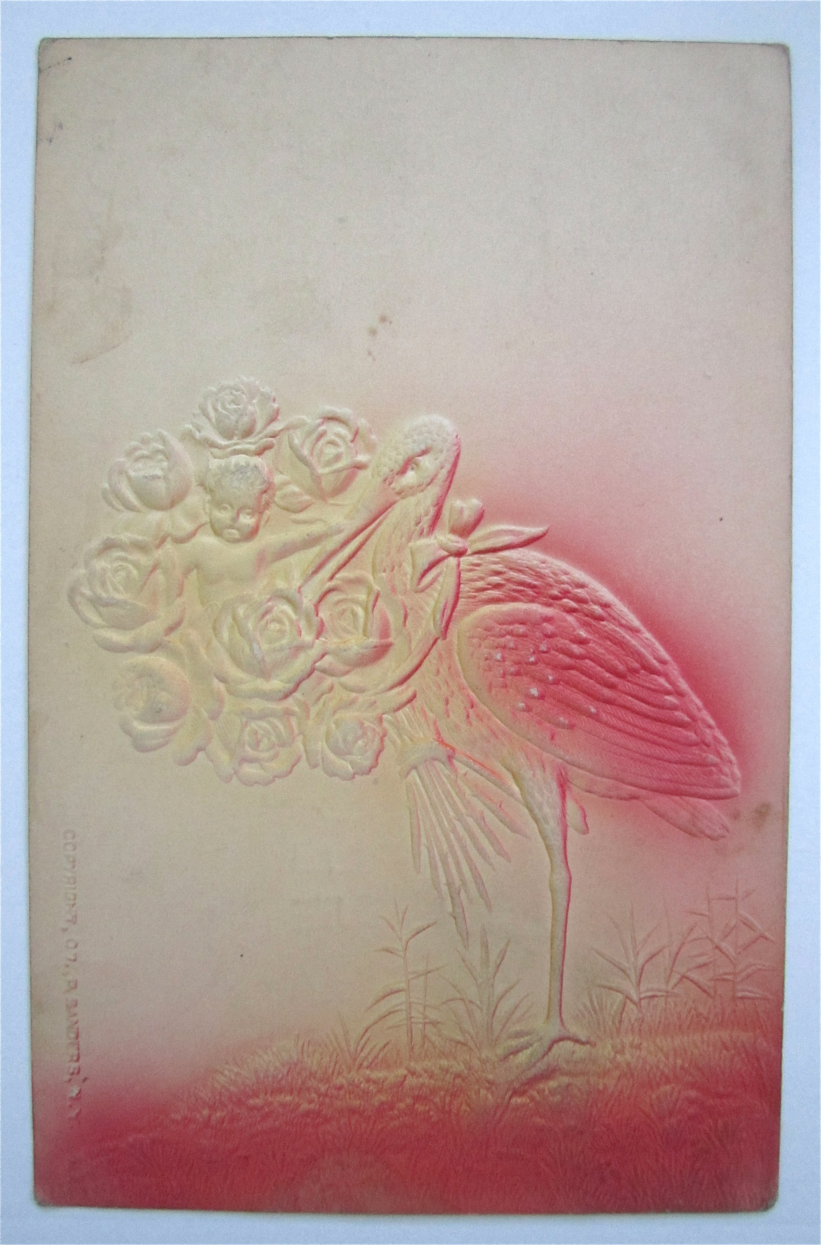 A Stork Holding A Baby In A Bouquet Of Flowers Postcard