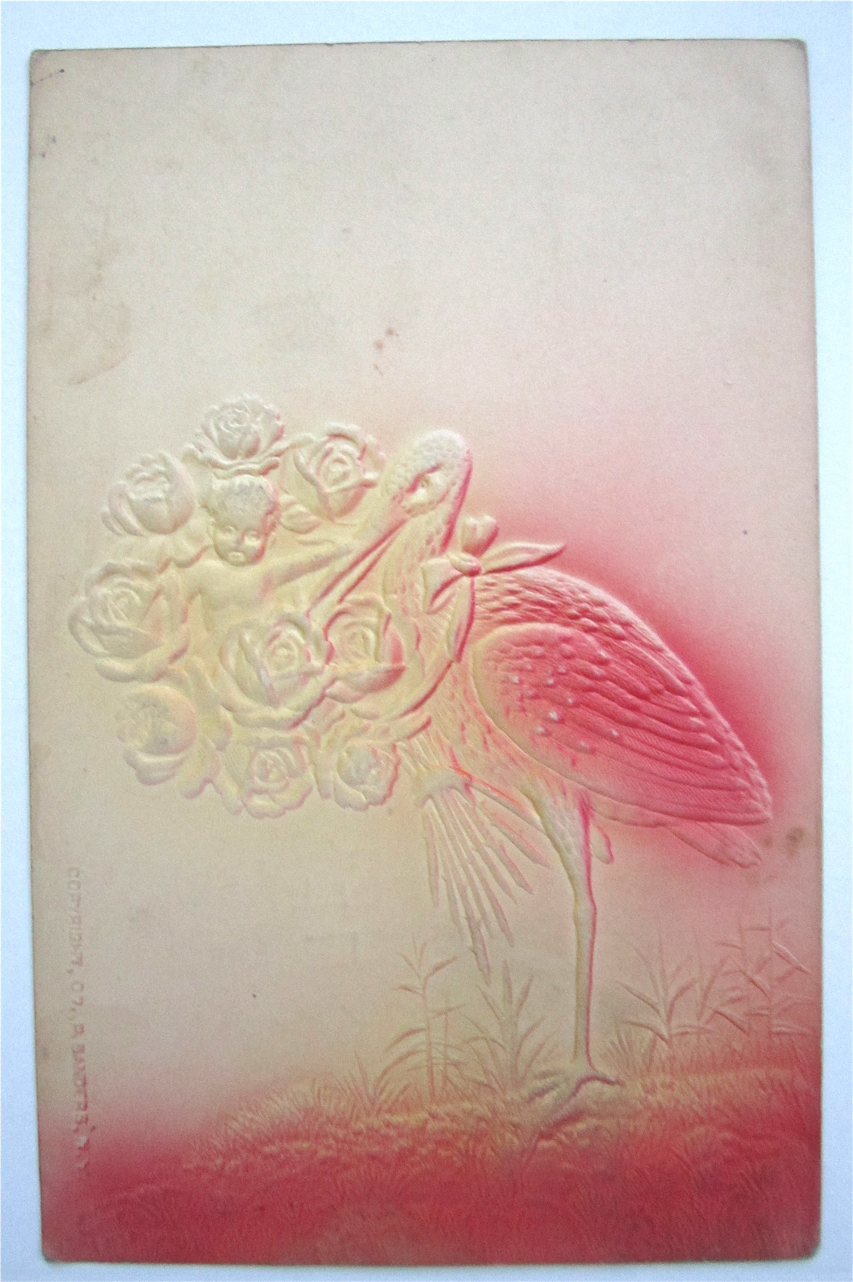 A Stork Holding A Baby In A Bouquet Of Flowers Postcard