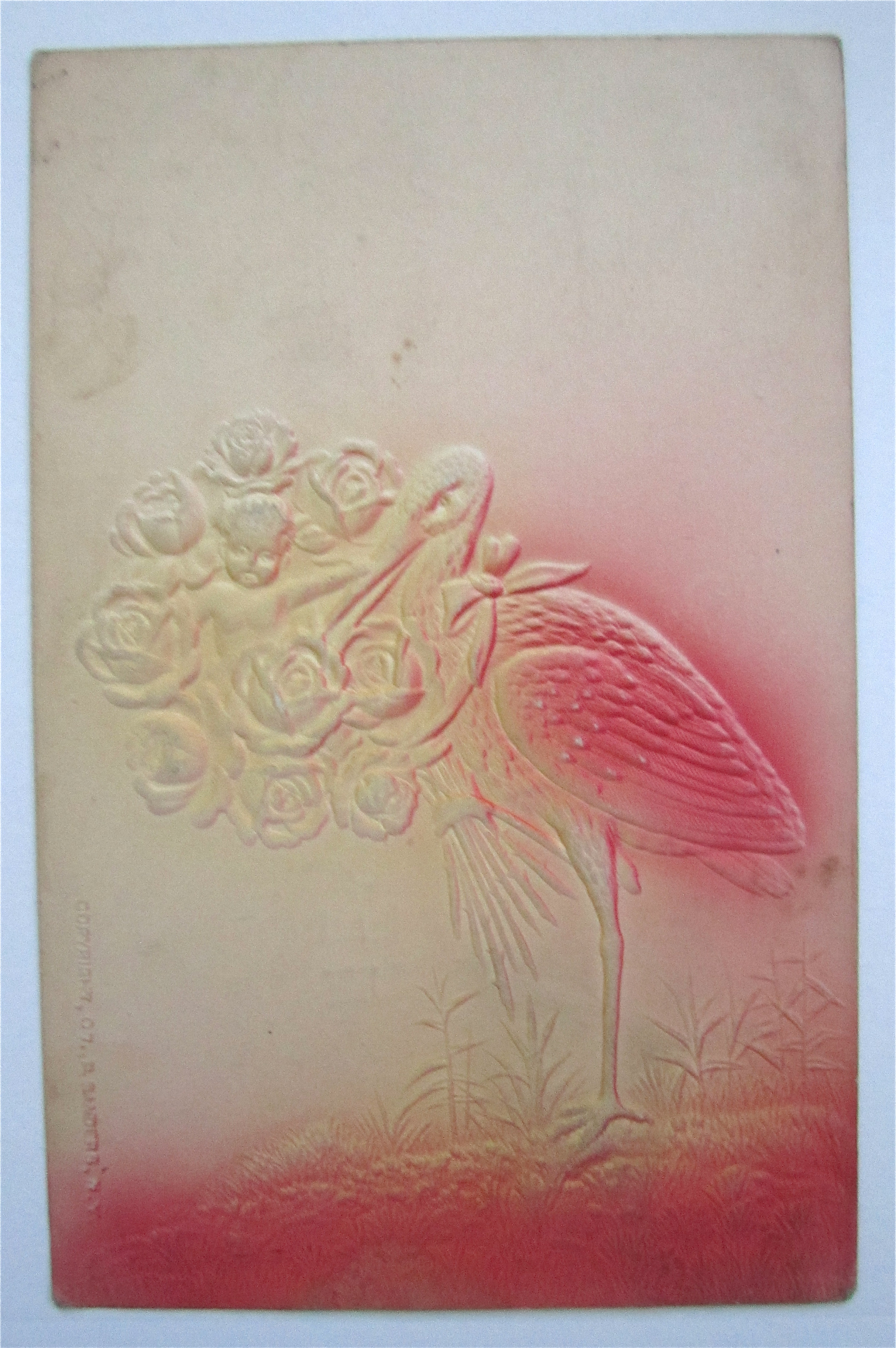 A Stork Holding A Baby In A Bouquet Of Flowers Postcard