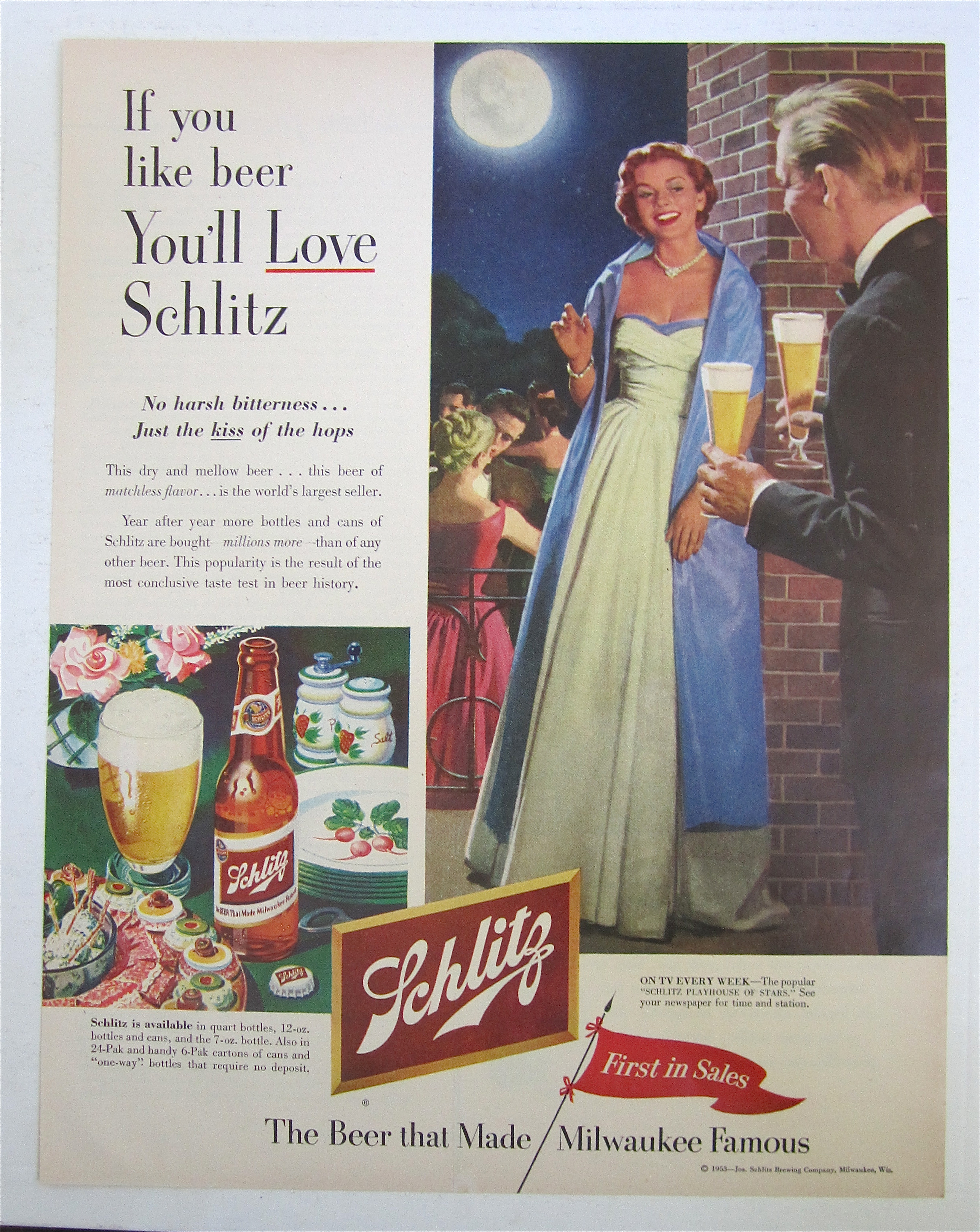 1953 Schlitz Beer with Man Bringing Woman Glass Of Beer