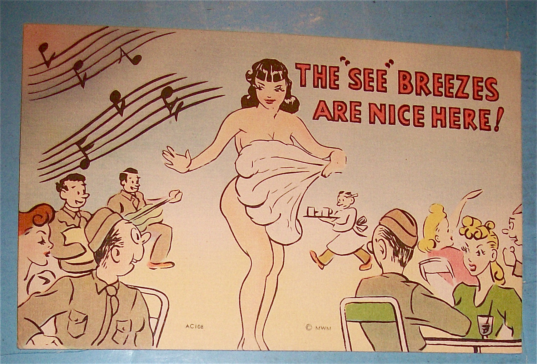 Soldiers Are Watching A Fan Dancer Postcard