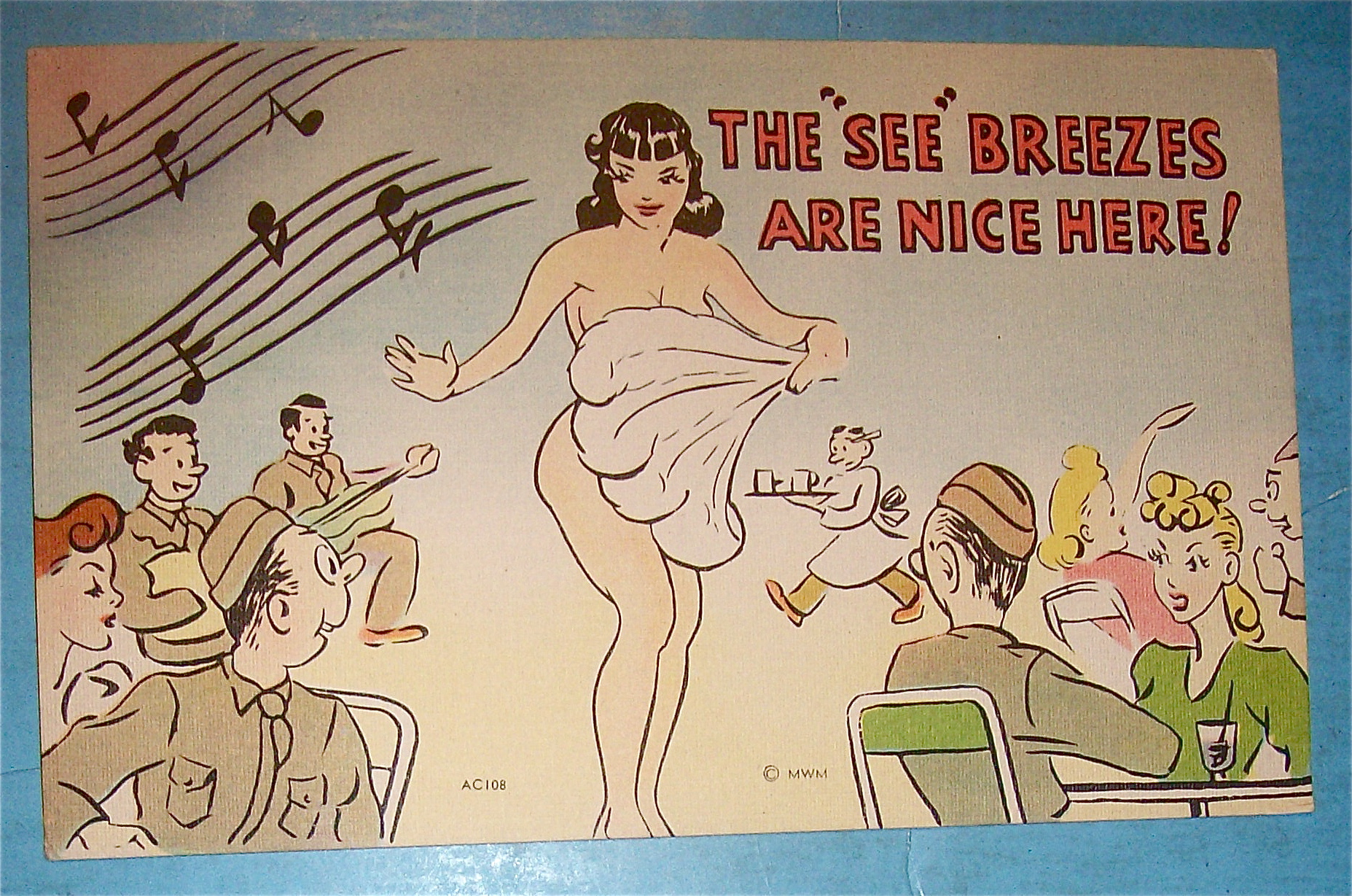 Soldiers Are Watching A Fan Dancer Postcard