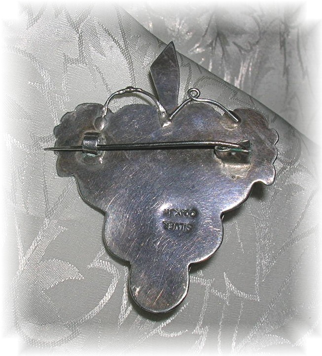 Taxco Mexico  Sterling Silver Grapes & Leaf Brooch
