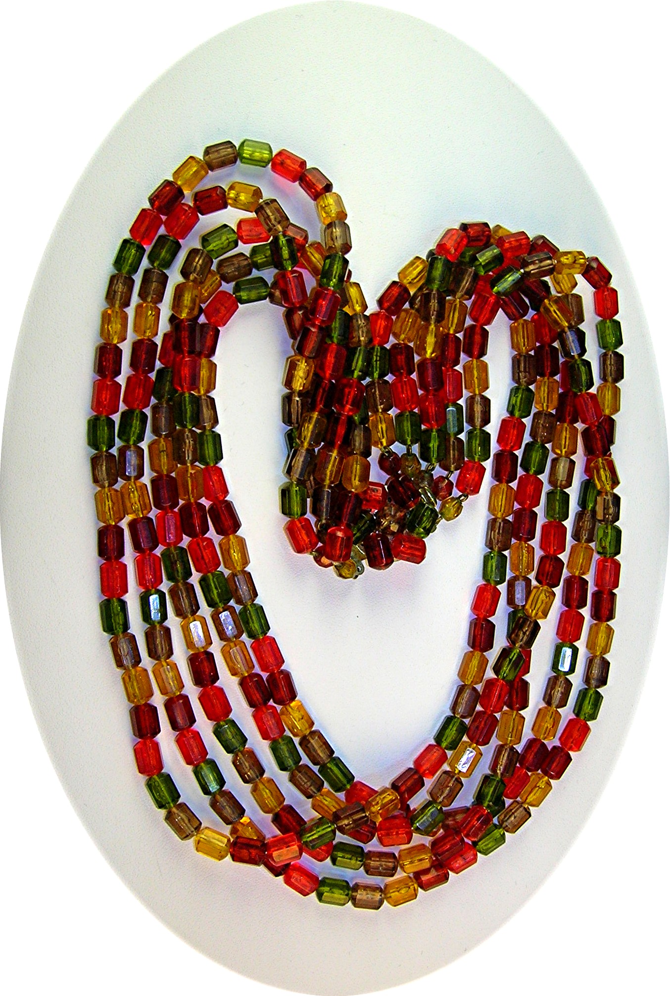 West German Lucite Orange Green Gold 5 Row Necklace