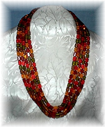 West German Lucite Orange Green Gold 5 Row Necklace