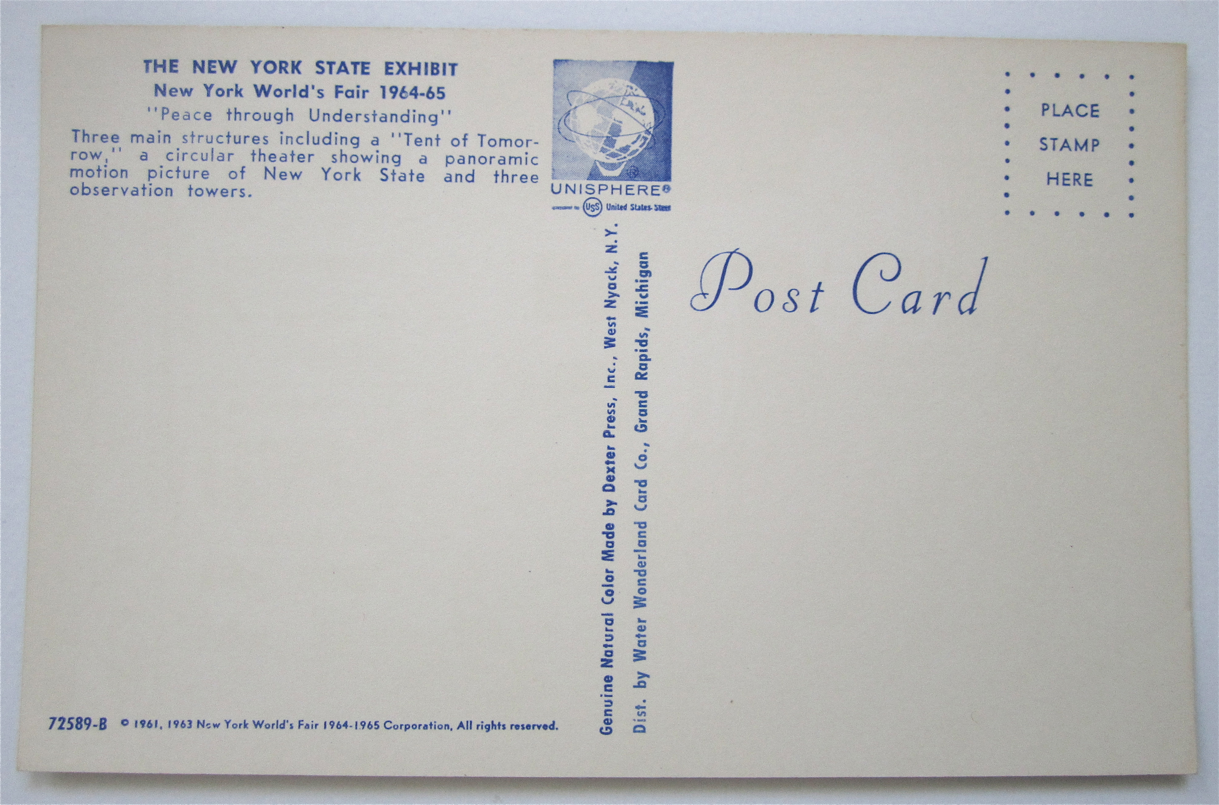 New York State Exhibit, New York World Fair Postcard