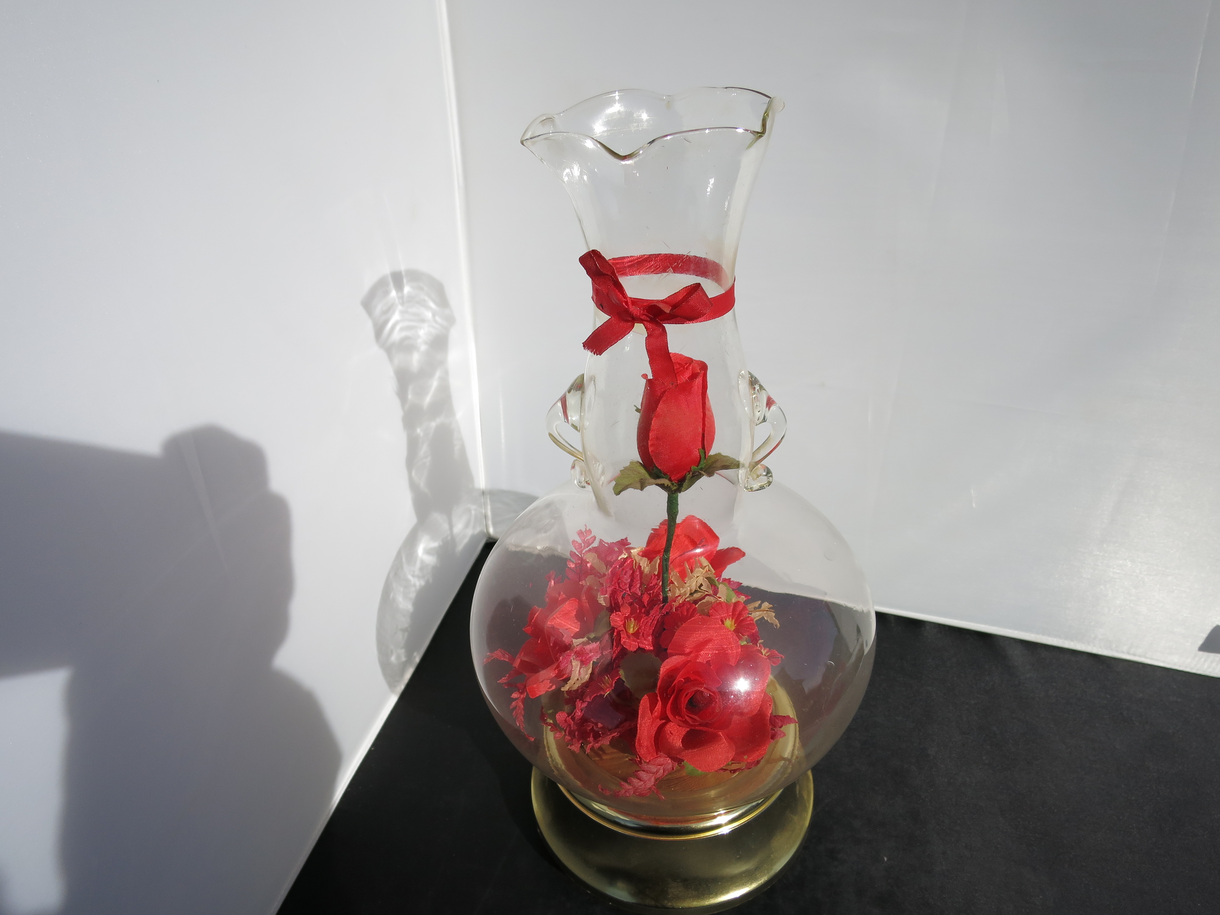 Musical Light Up Red Rose Rotating Show Globe Blown