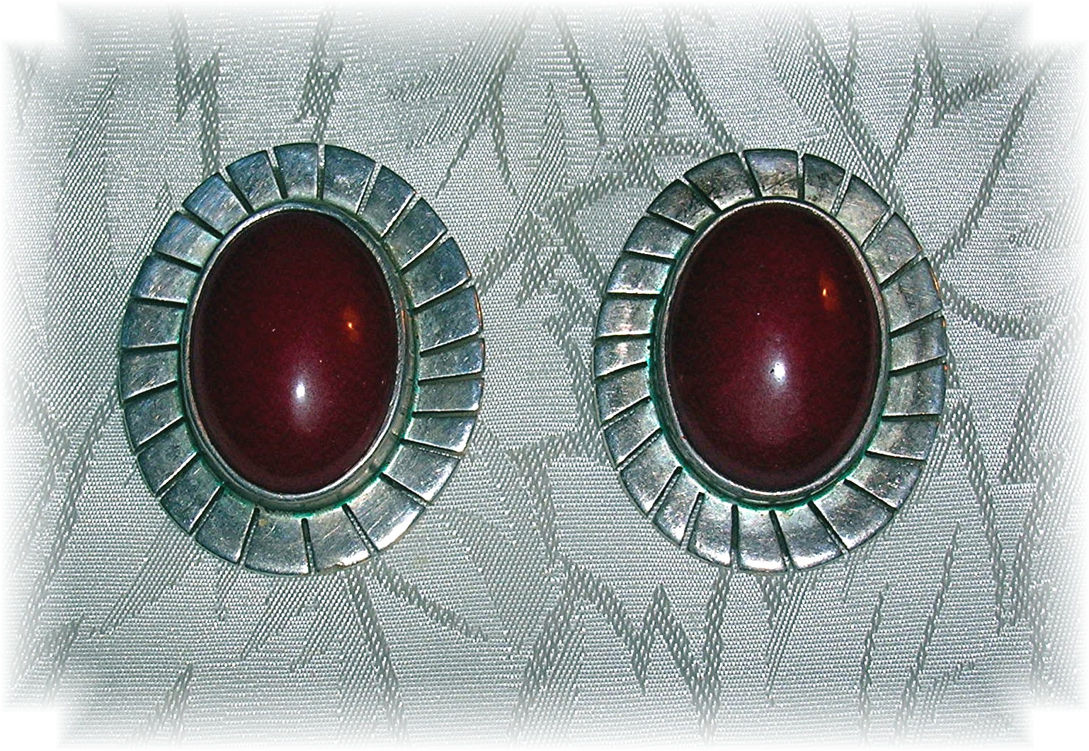 Large Mexican Sterling Silver & Coral Clip Earrings