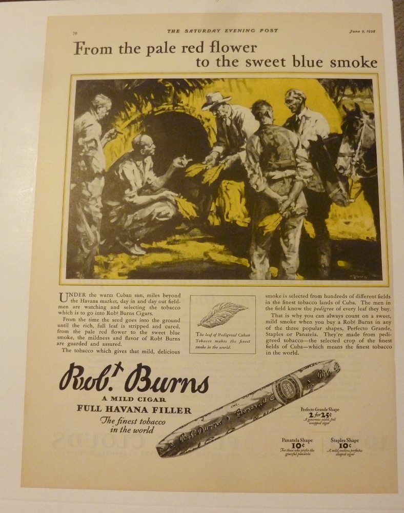 1928 Robt Burns Cigar With Men Looking At Tobacco