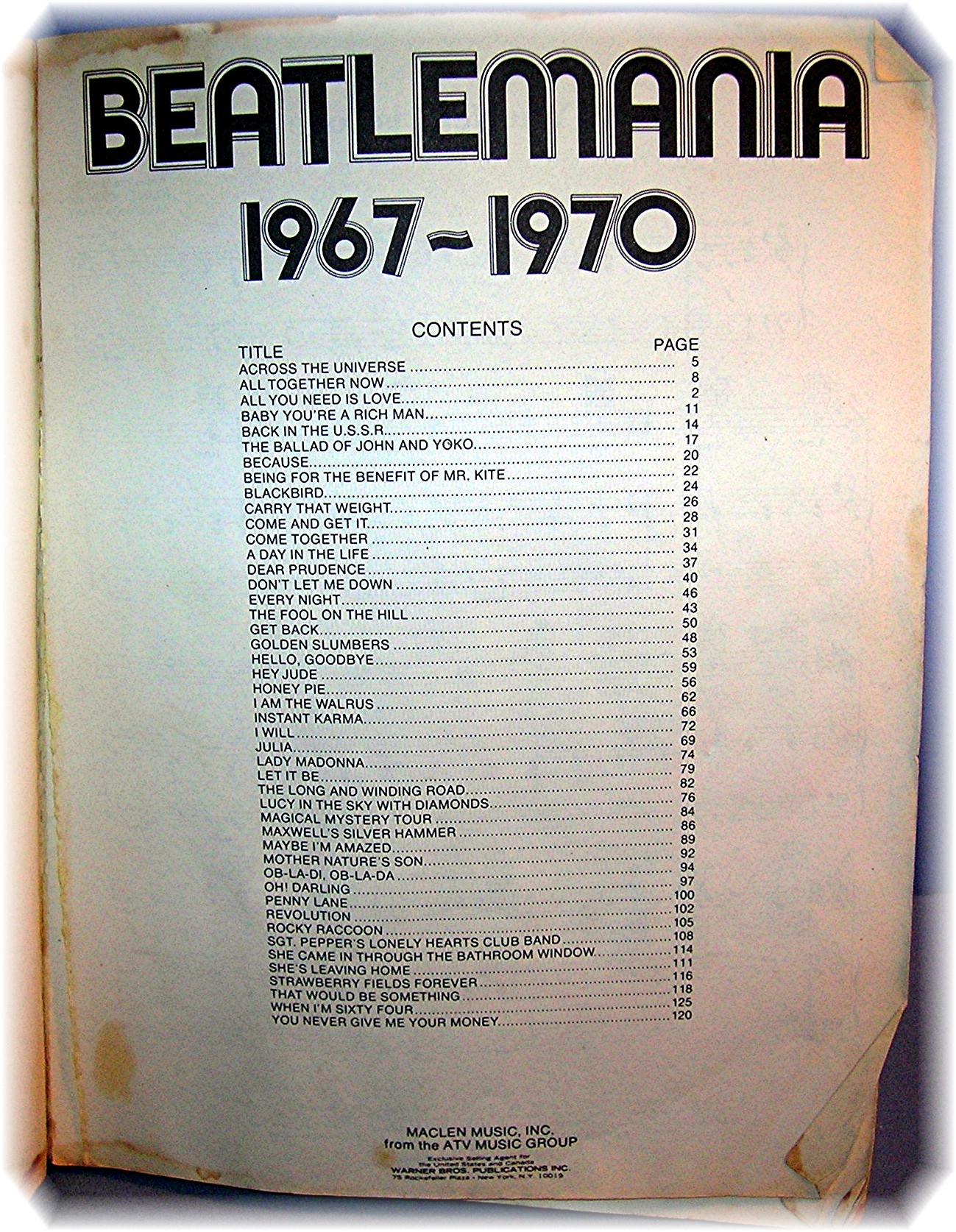 Sheet Music Beatlemania 1967 - 1970 Beatles..