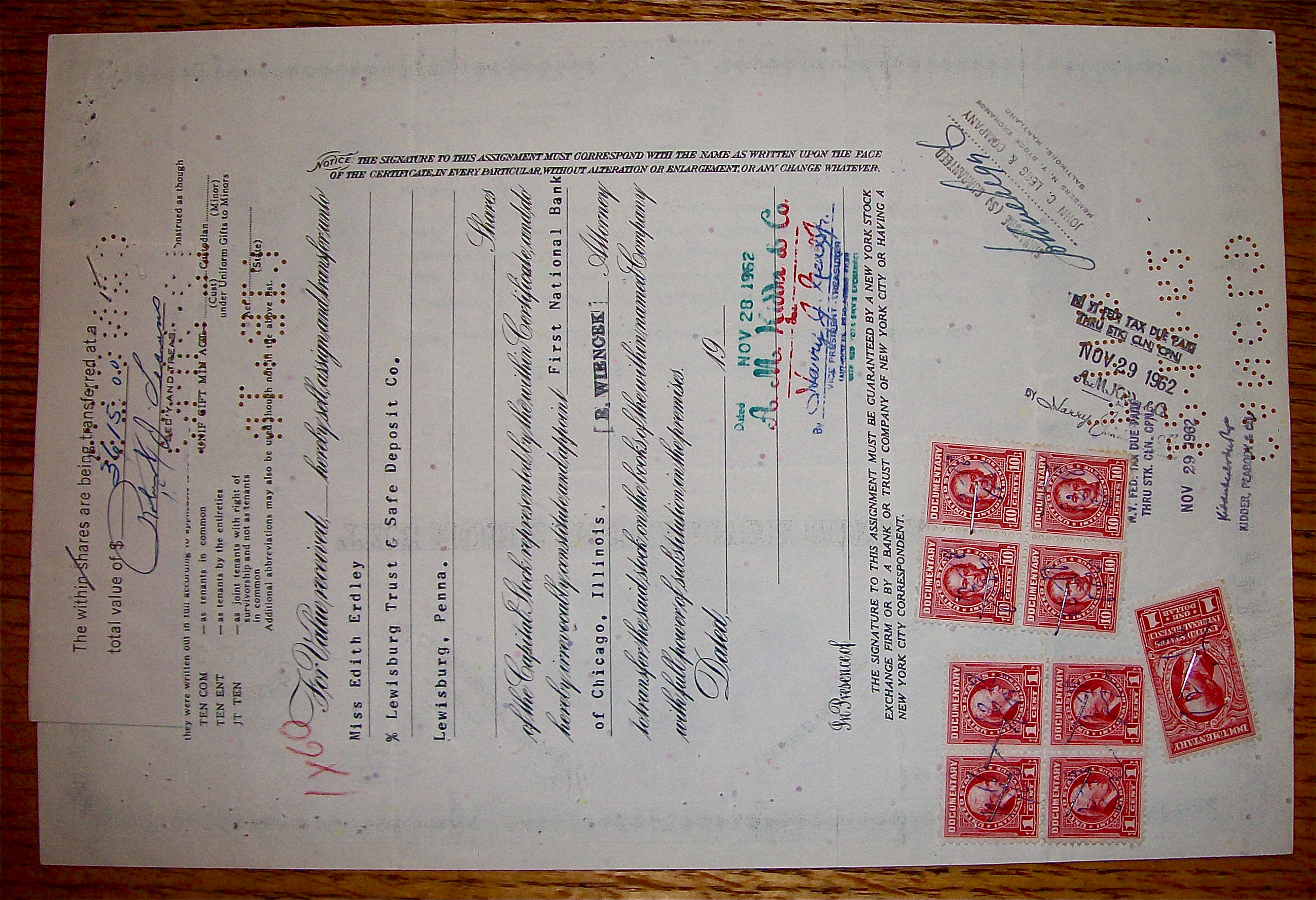 1962 Home Insurance Company Stock Certificate