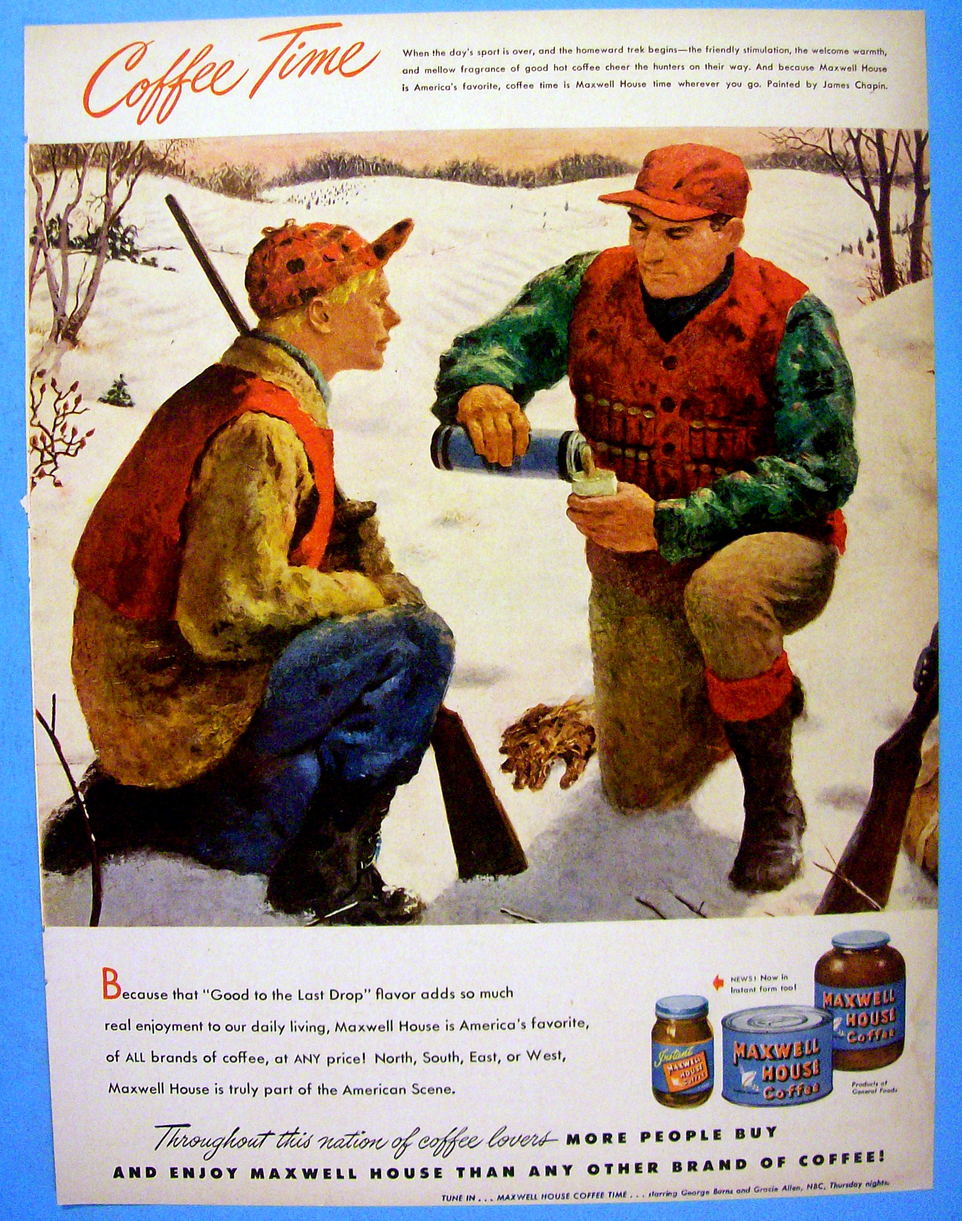 1948 Maxwell House Coffee w/Men Hunting By James Chapin