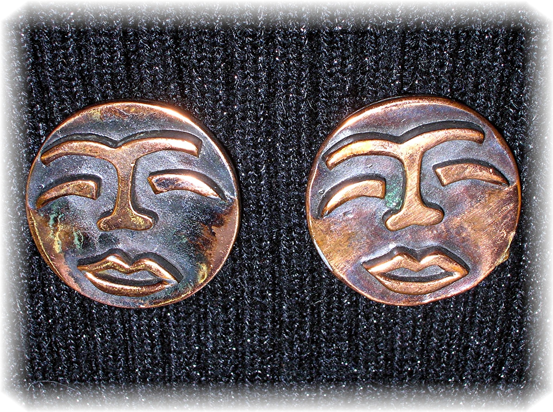 Signed Copper REBAJE Copper Face Clip Earrings