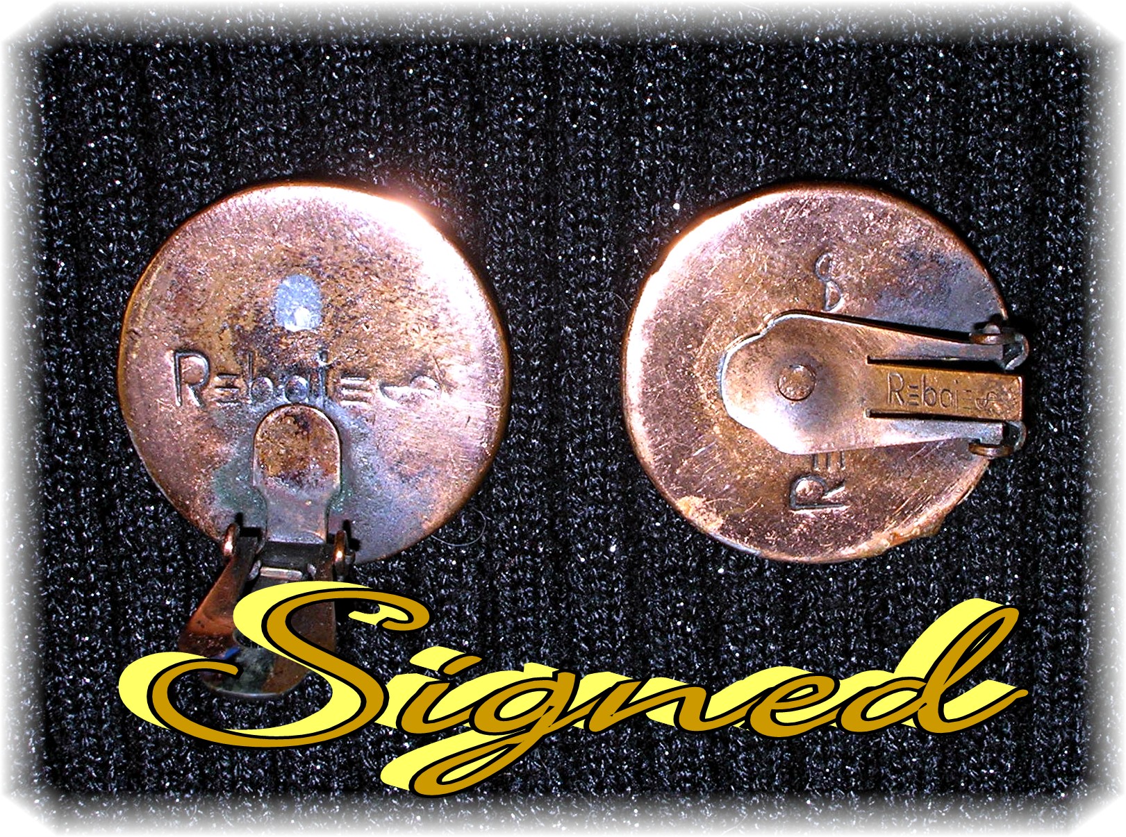 Signed Copper REBAJE Copper Face Clip Earrings
