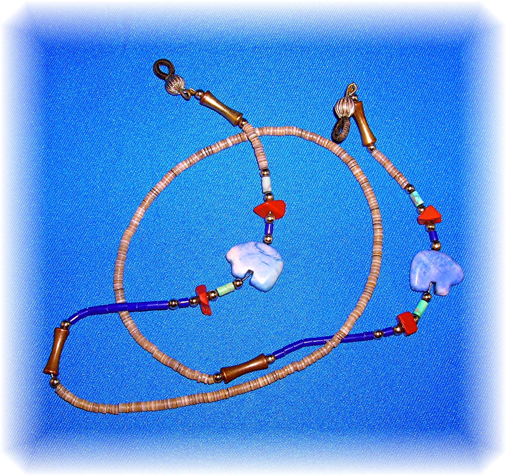 Heishi Bead and Lapis Bear Brass Spectacle Chain