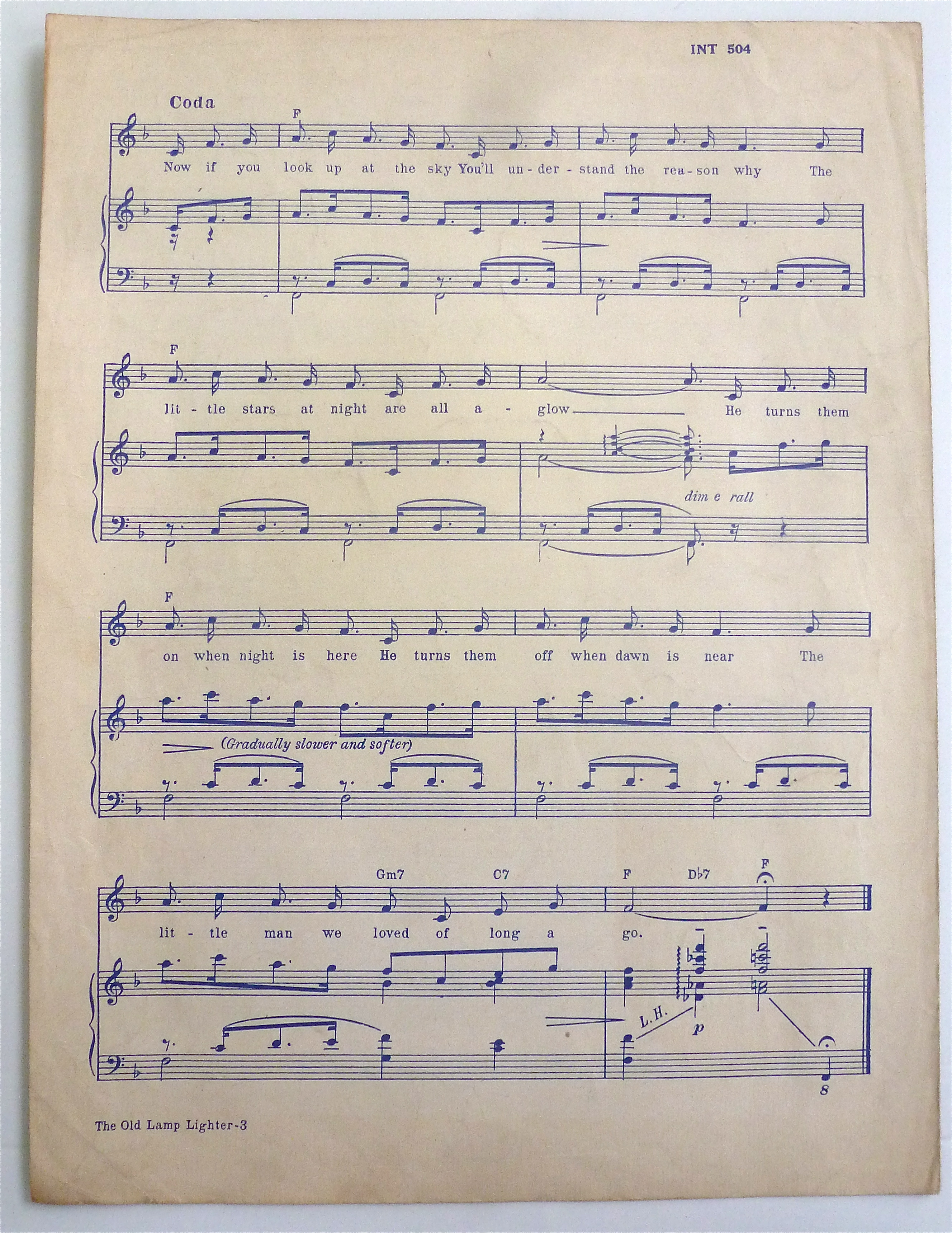 Sheet Music For 1946 The Old Lamp-Lighter