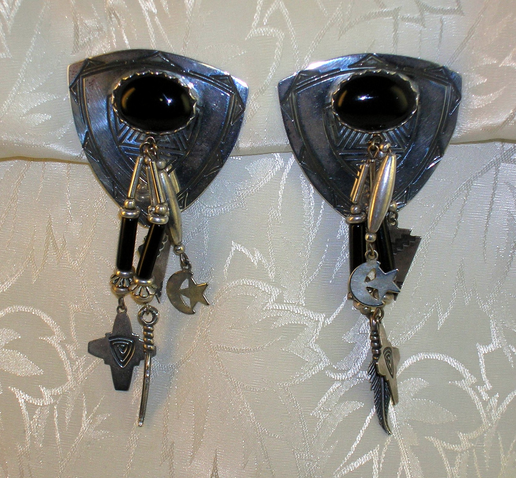 Sterling Silver Black Onyx Deborah West Clip Earrings