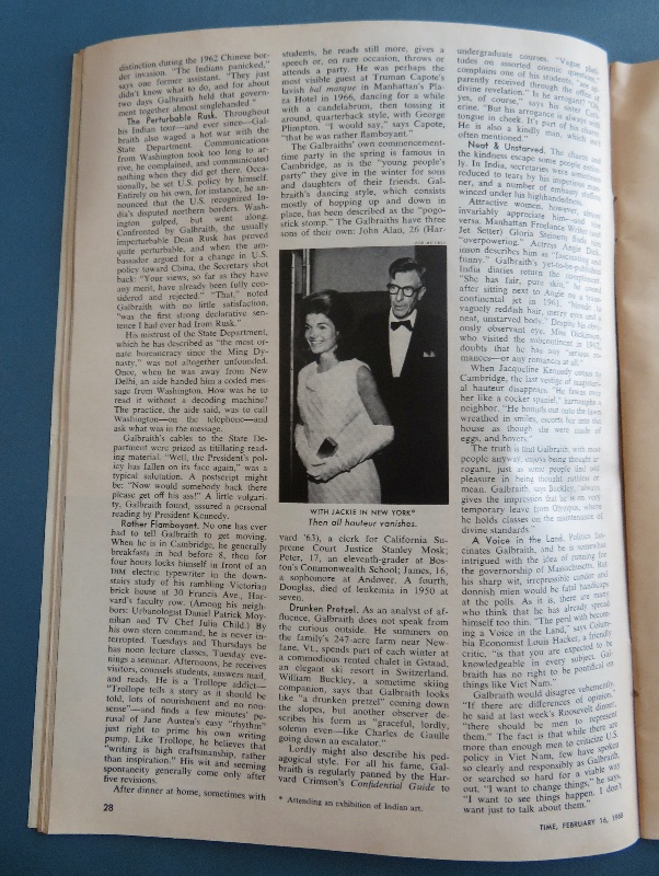 Time Magazine February 16, 1968 John Kenneth Galbraith