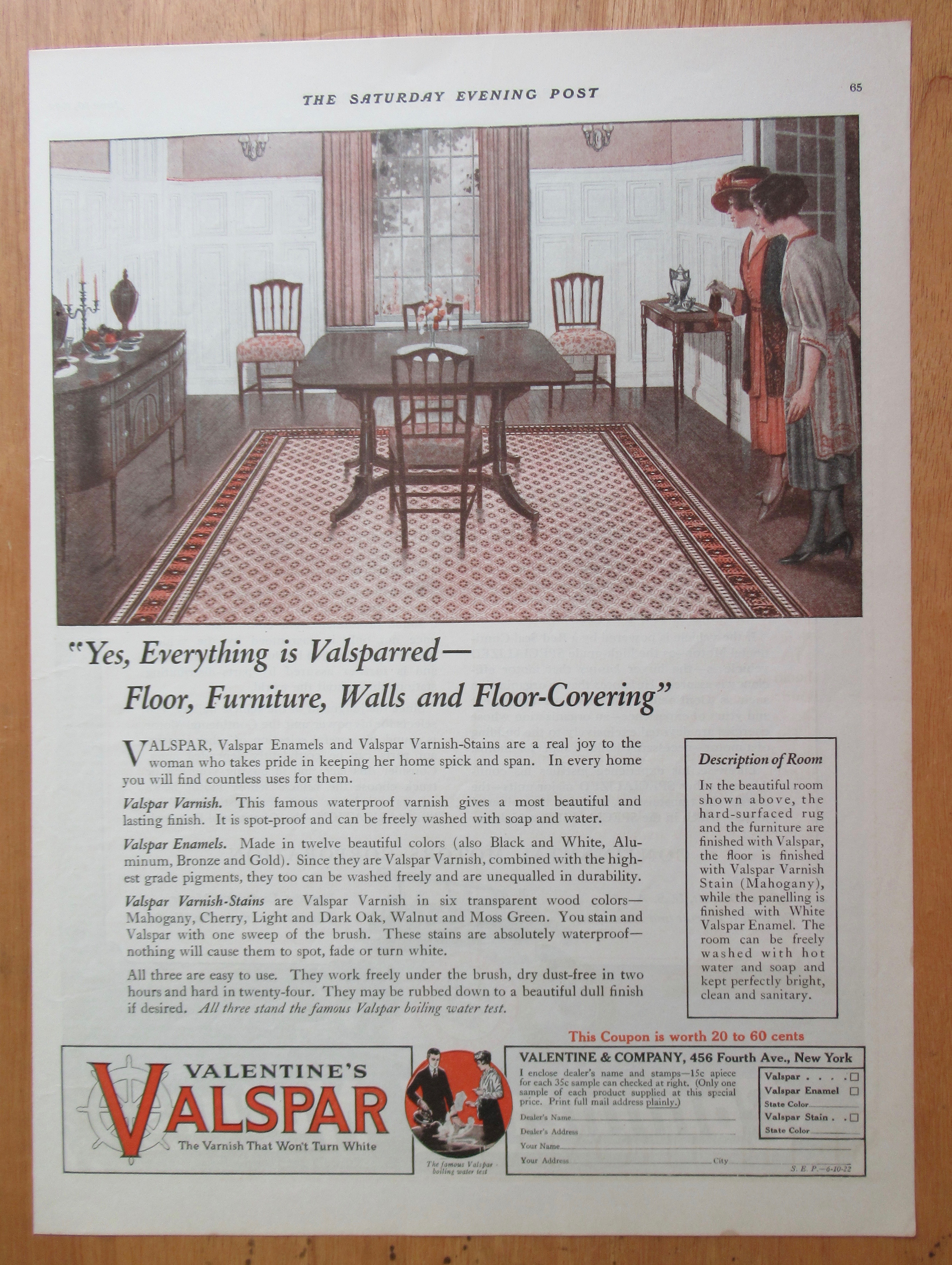 1922 Valentine's Valspar with Women Looking at Table