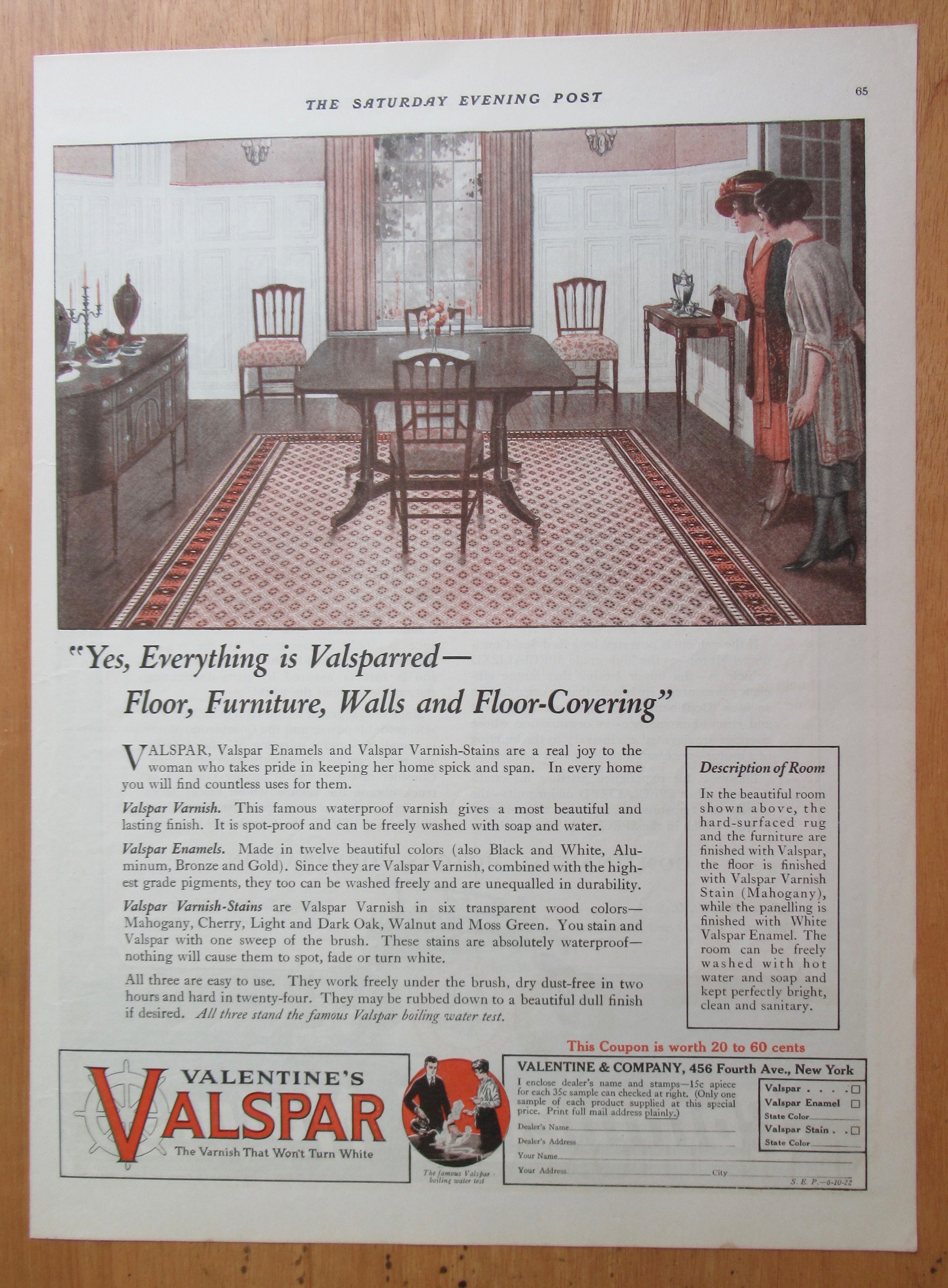 1922 Valentine's Valspar with Women Looking at Table