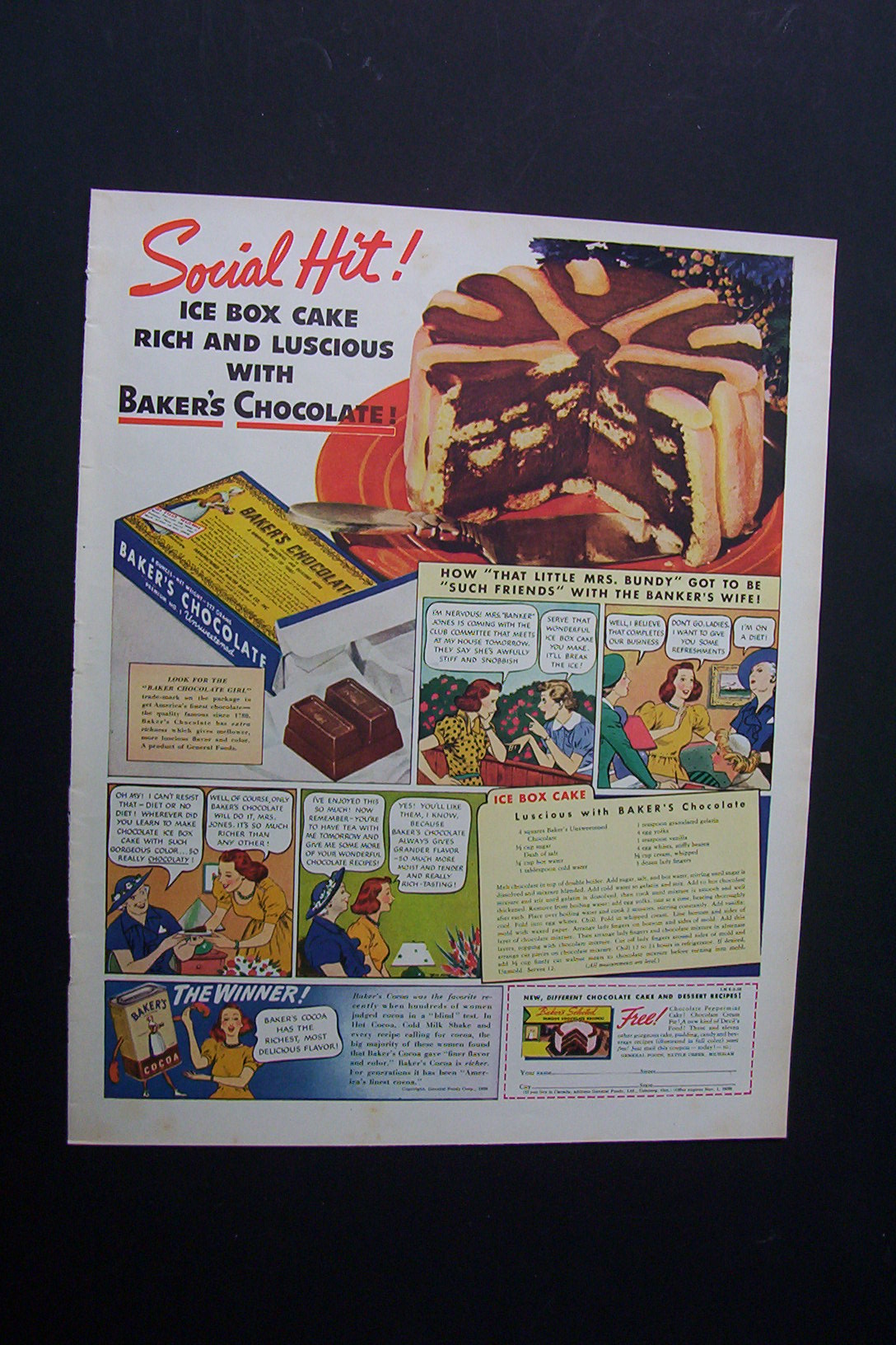 1938 Dual Ad: 1847 Rogers Ad & Baker's Cocoa