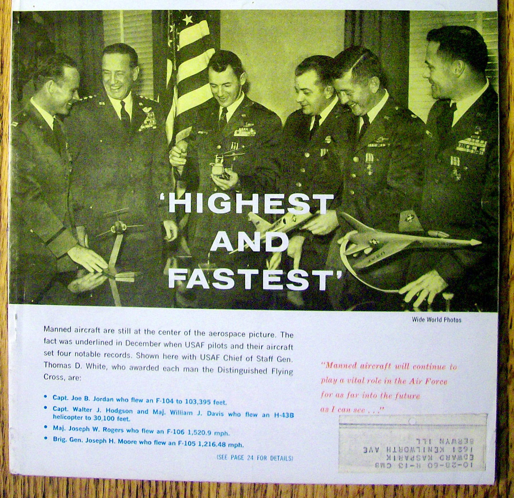 Air Force Magazine February 1960 Highest & Fastest