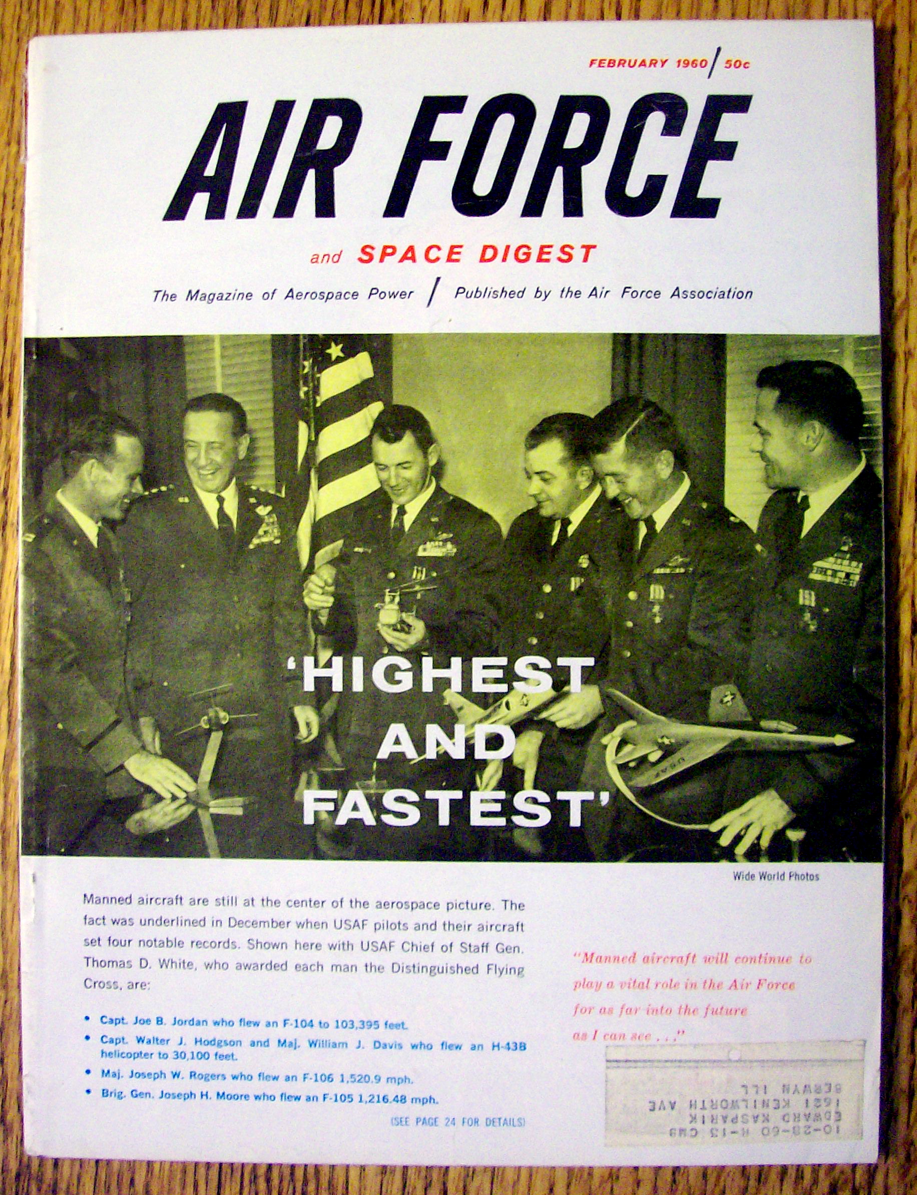Air Force Magazine February 1960 Highest & Fastest