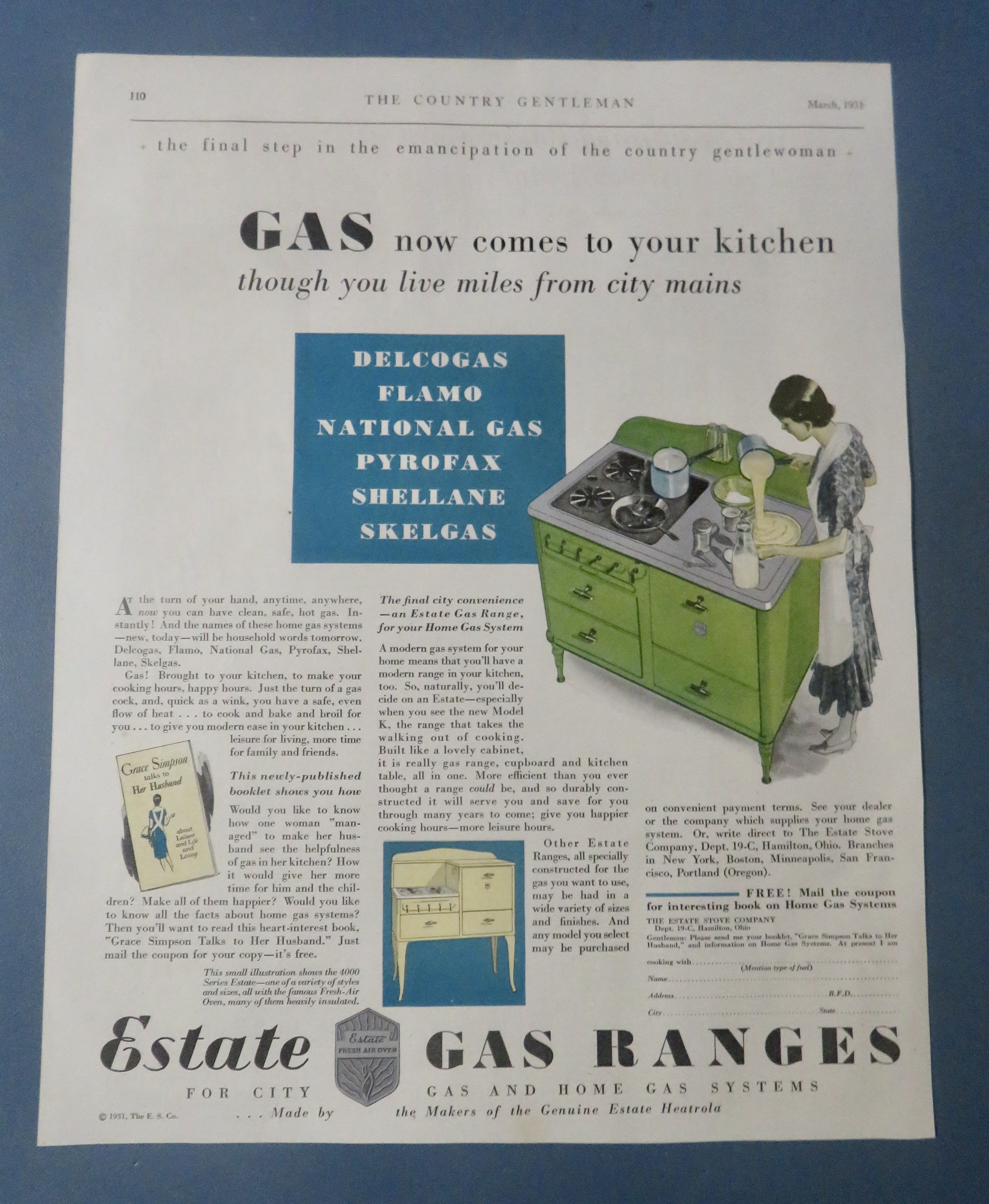1931 Estate Gas Ranges with Woman Cooking