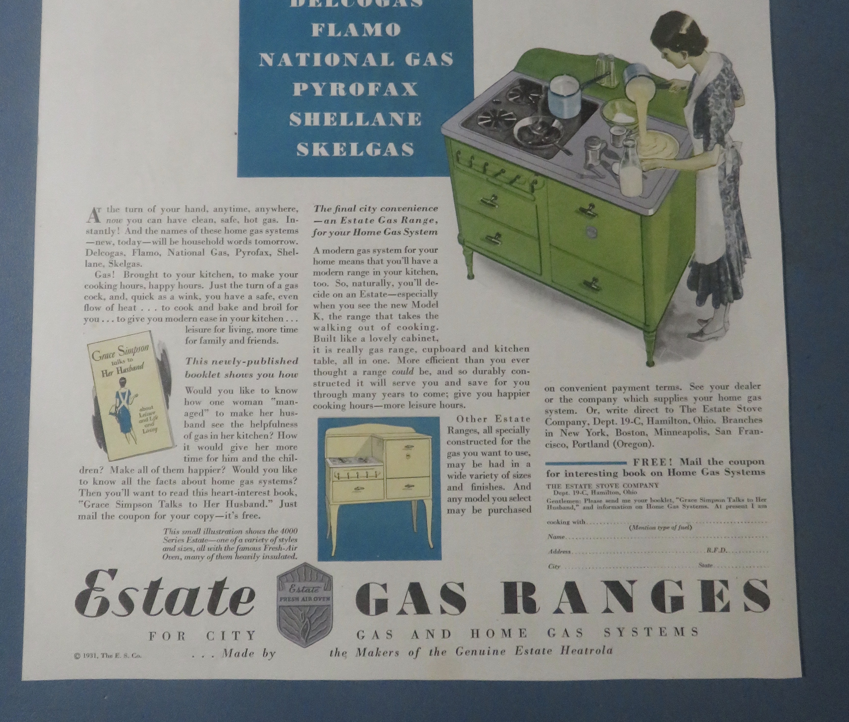 1931 Estate Gas Ranges with Woman Cooking