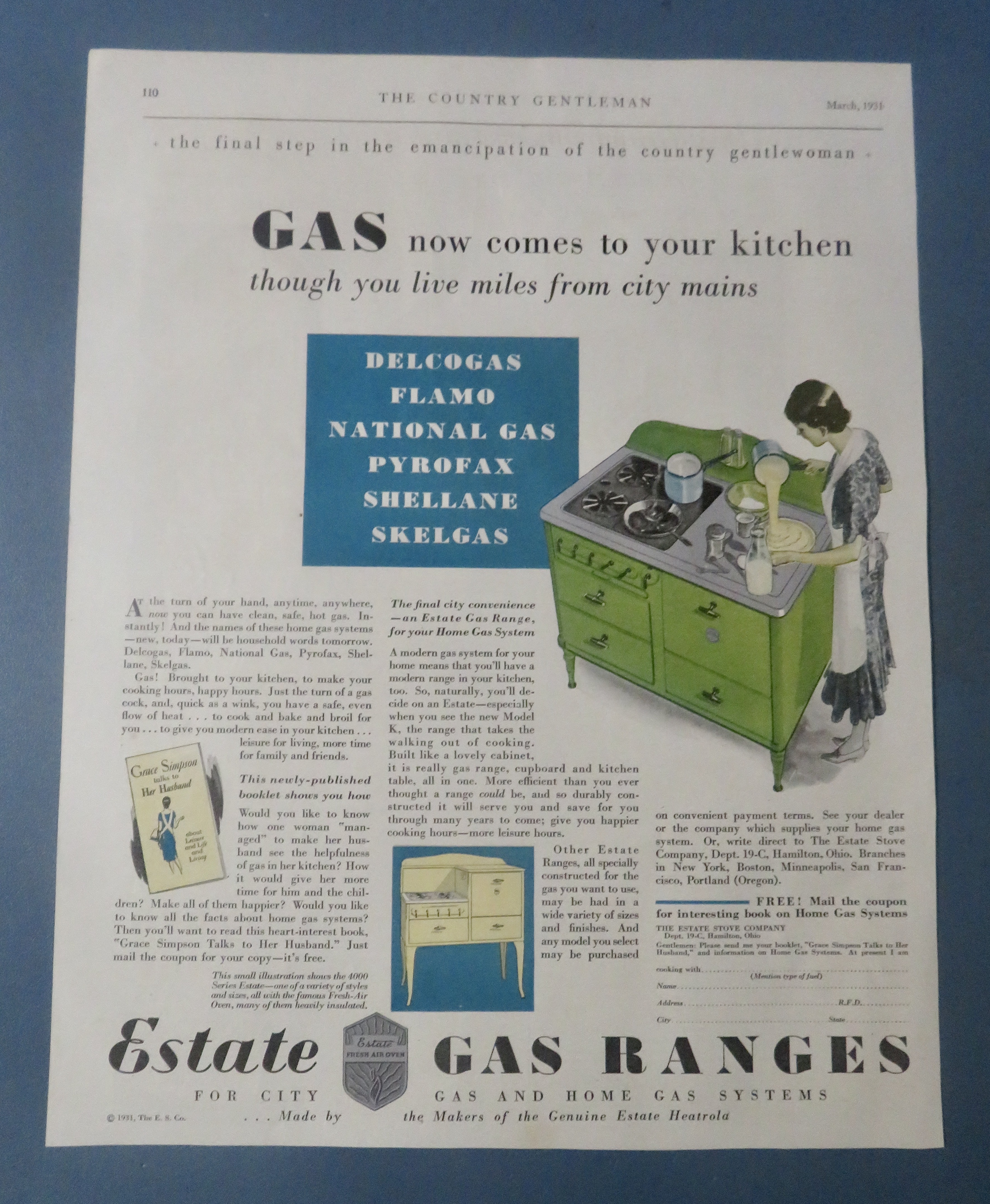 1931 Estate Gas Ranges with Woman Cooking